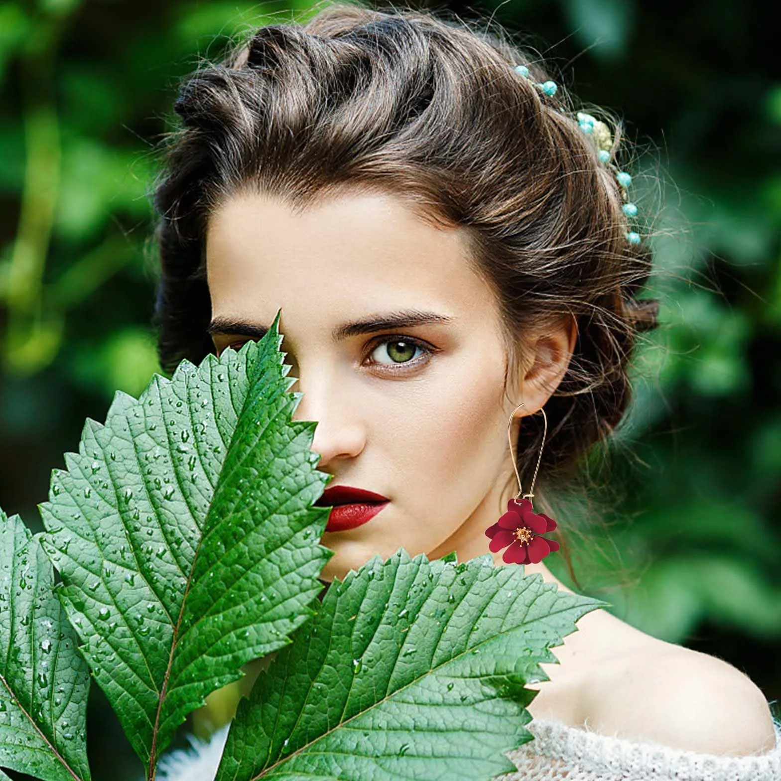 Pendientes Colgantes Flores Pétalos Florales Hada Margaritas Mujer Joyería Bohemio Rojo