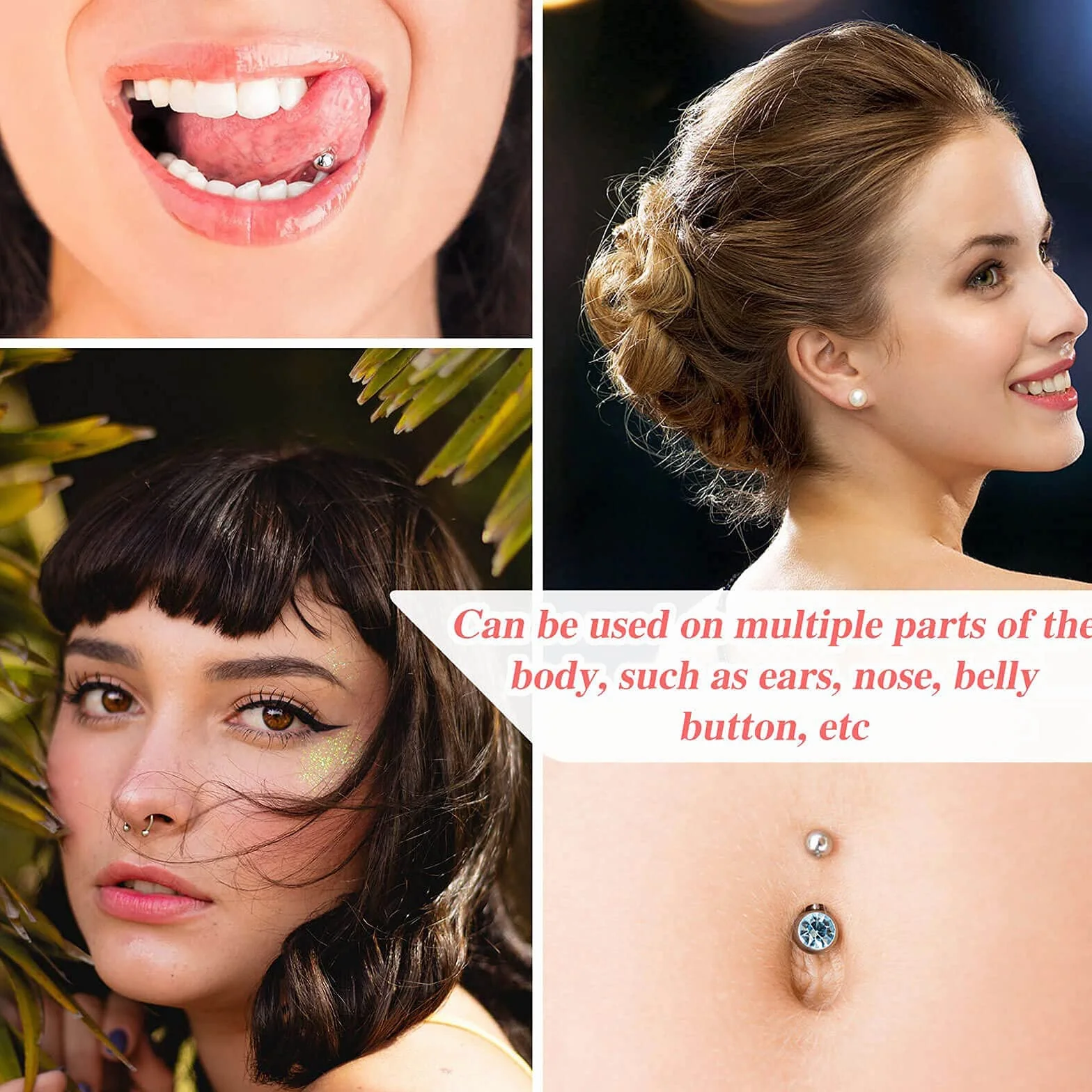 Longbeauty Juego de 224 pistolas perforadoras de acero inoxidable para piercing de oreja