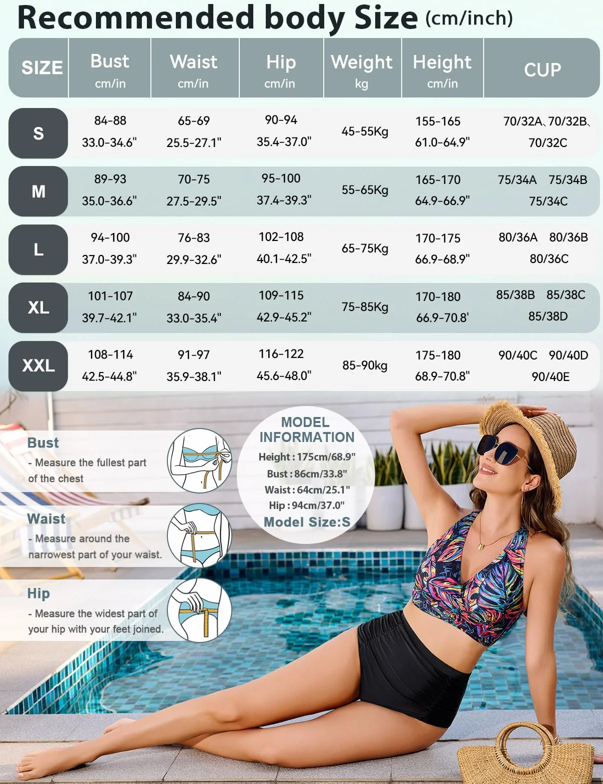 Voqeen Mujer Bikinis Reductor Barriga Cintura Alta Traje de Baño 2 Piezas Push Up con Relleno Conjuntos de Bikinis de Playa Bañadores de Natacion Cuello en V Bikini Top y Braga Ajustable