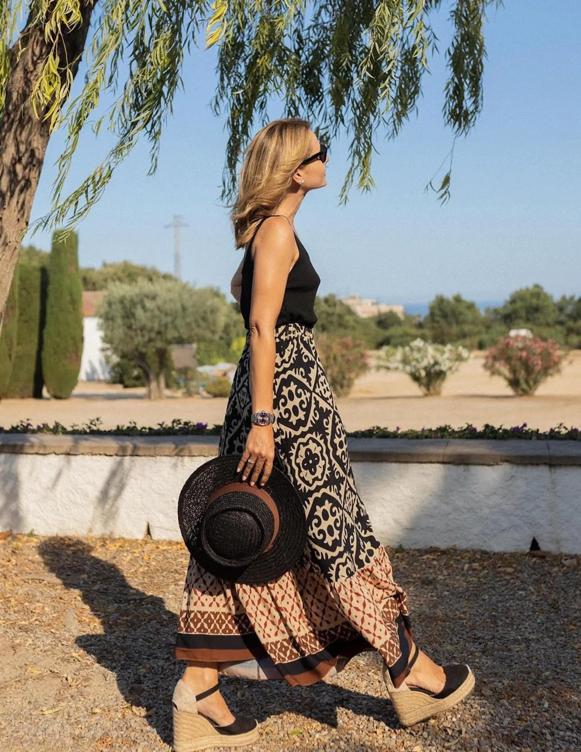 Falda Larga Estampada Mujer Cintura Alta Elástica Boho Floral Tubo Verano
