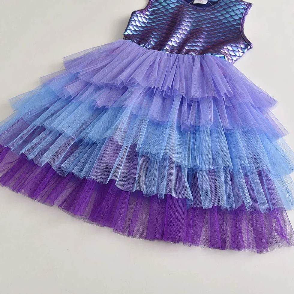 Vestido Sirena Princesa Manga Larga para Niñas 2-8 años