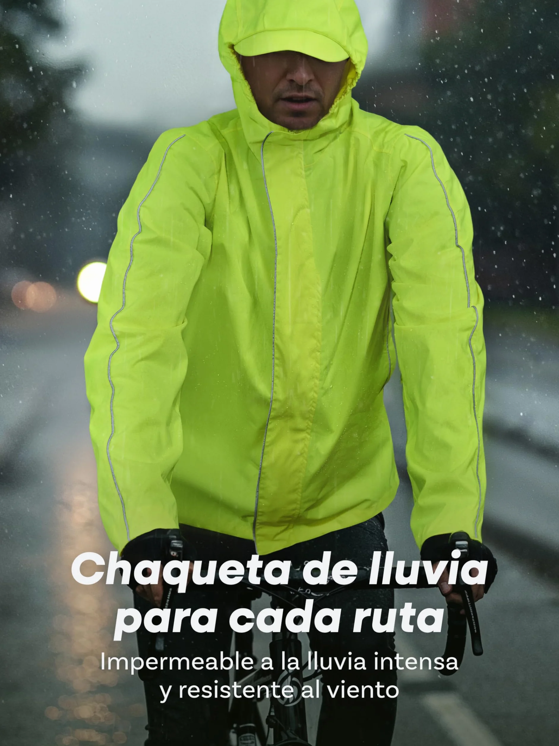 Chaqueta Ciclismo Hombre Mujer Impermeable Transpirable Lluvia Reflectante Capucha Bolsillo Trasero