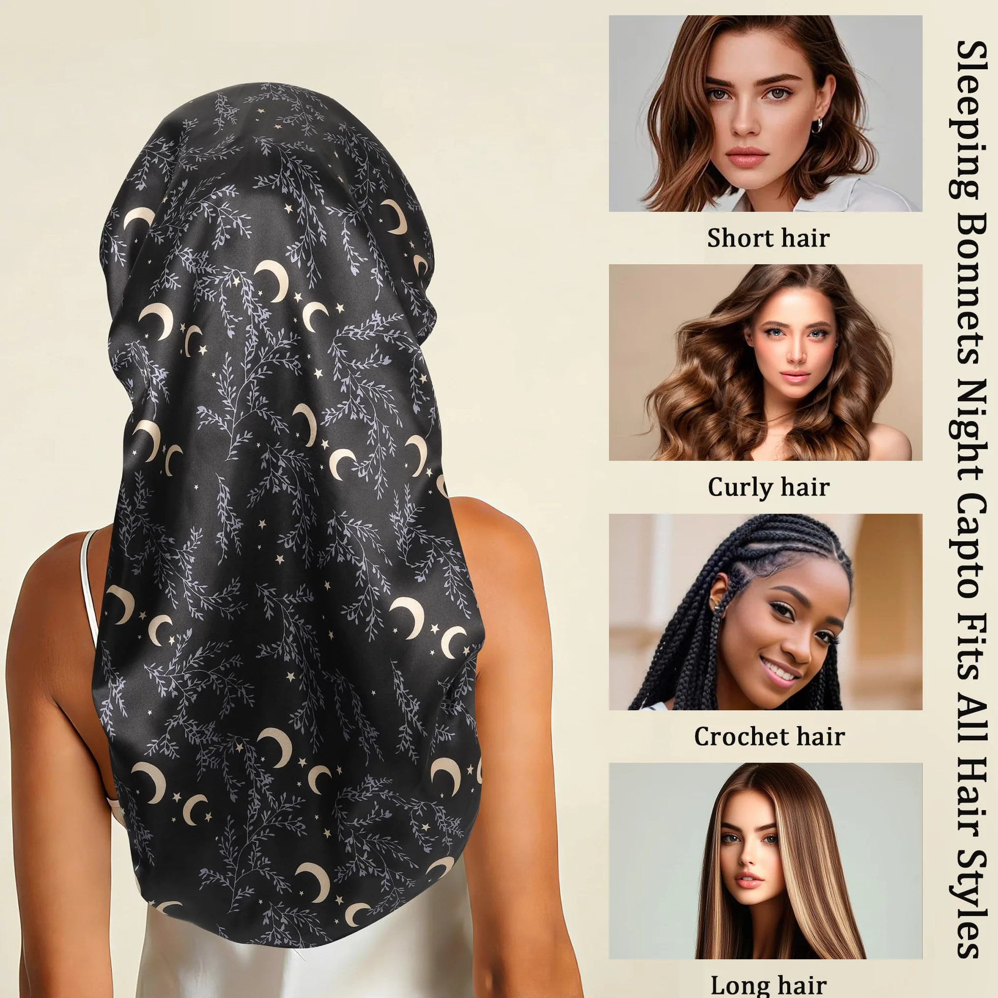 Gorro Largo de Satén Reversible de Doble Capa para Mujer Dormir con Banda
