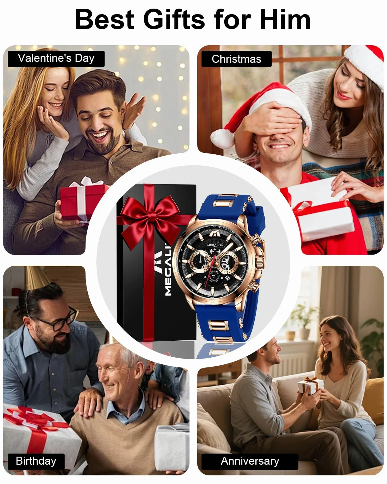 MEGALITH Reloj Hombre Grande Deportivo: Impermeable Analógico Cronografo Relojes con Fecha Luminosa - Regalo Aniversario Cumpleaños para Moda Hombres