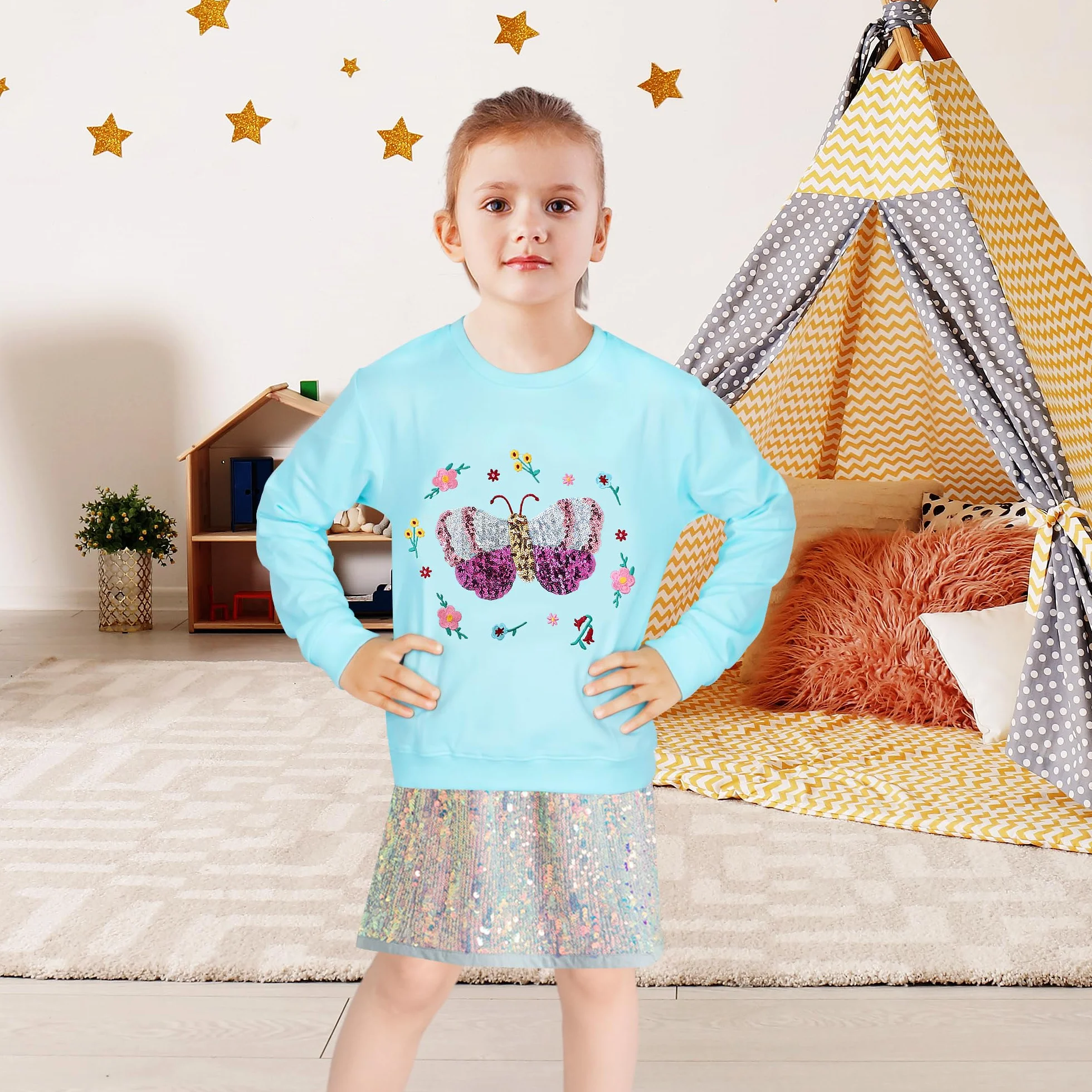 Sudadera Niñas Manga Larga Algodón Unicornio Arcoíris Cuello Redondo Casual Top 2-7 años