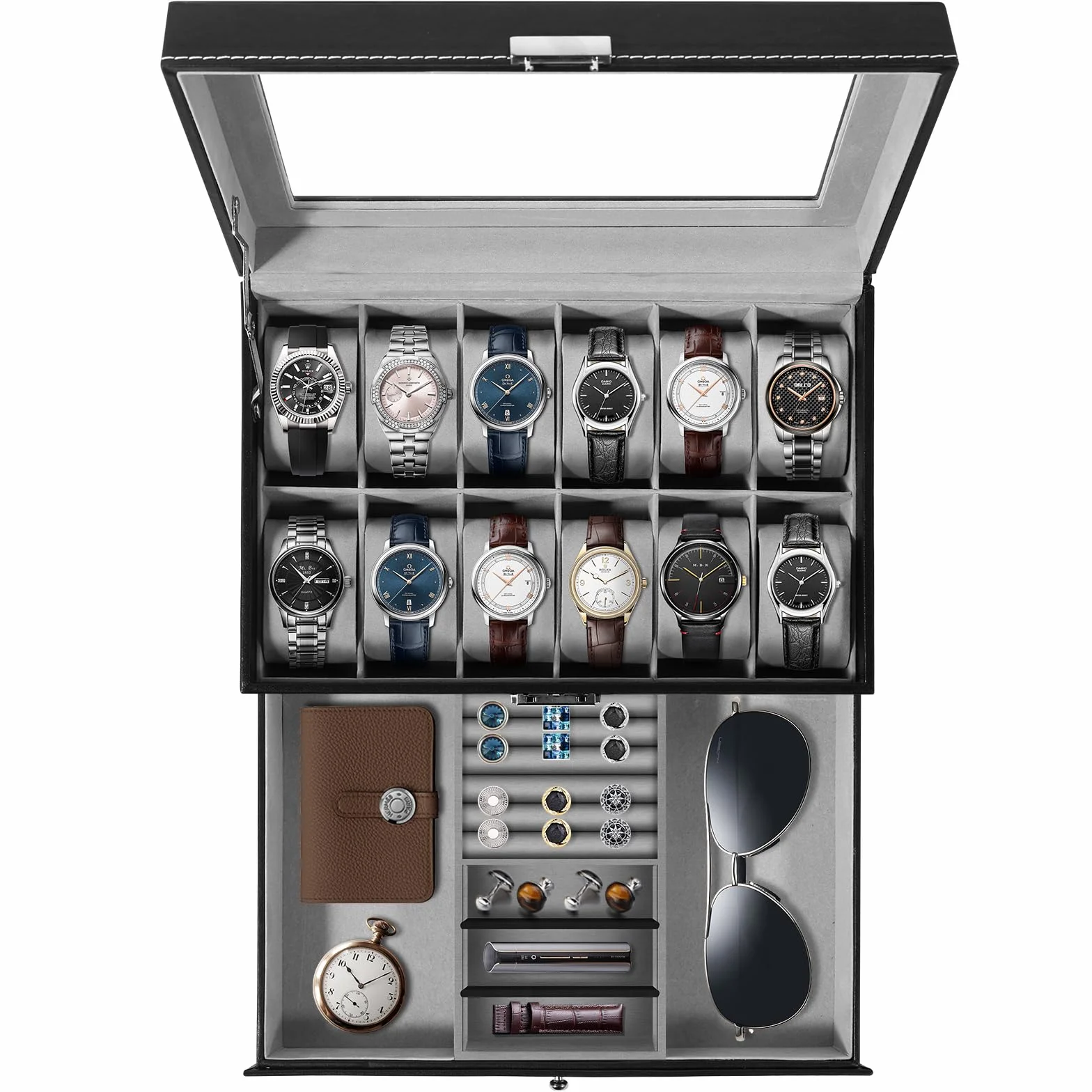 Uten Caja de 12 Relojes, Doble Capa, Estuche de Exhibición para Colección de Joyas