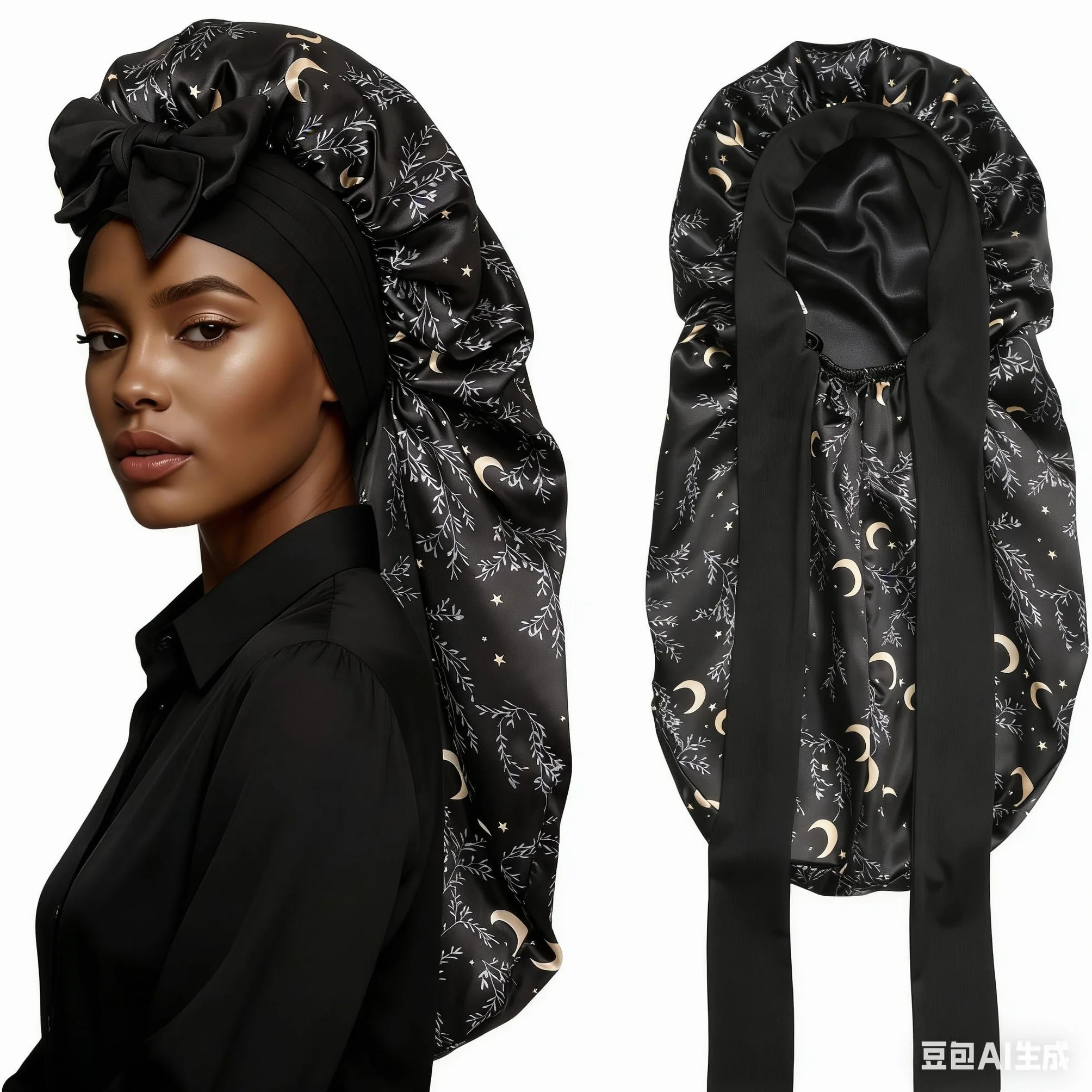 Gorro Largo de Satén Reversible de Doble Capa para Mujer Dormir con Banda