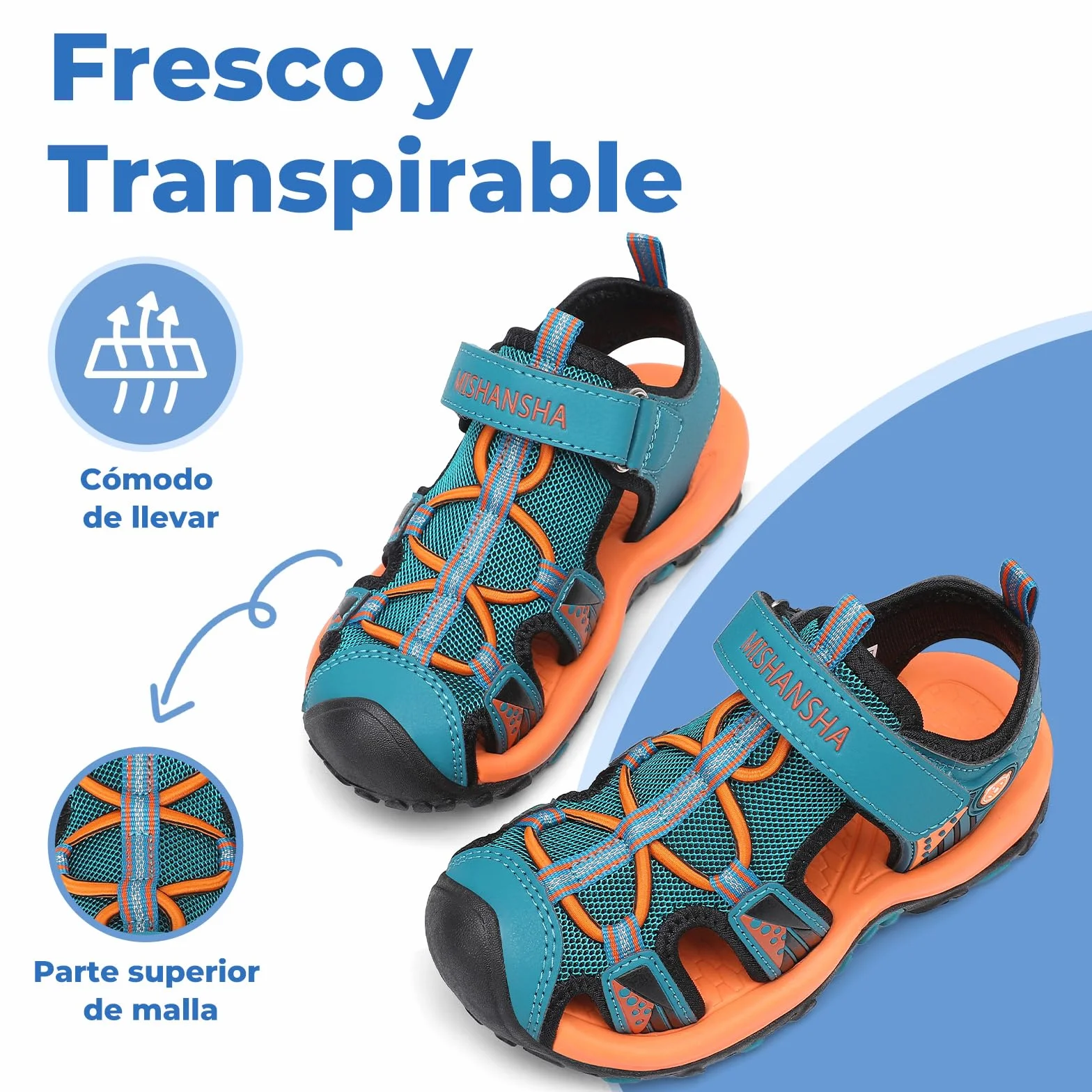Mishansha Sandalias de Verano para Niños con Puntera Cerrada Resistentes y Cómodas para Actividades Al Aire Libre,25-38