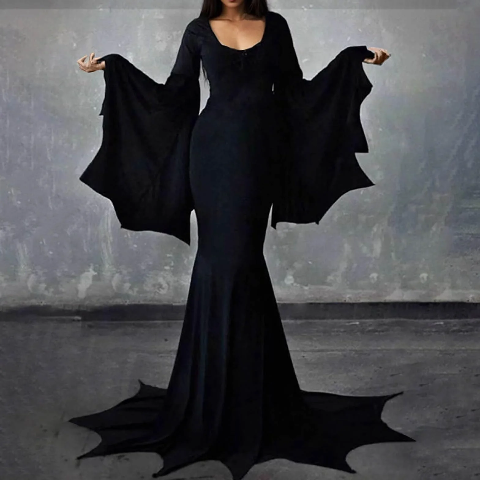 Vestido gótico de verano para mujer, hombros fríos, mangas mariposa, largo, Halloween, carnaval