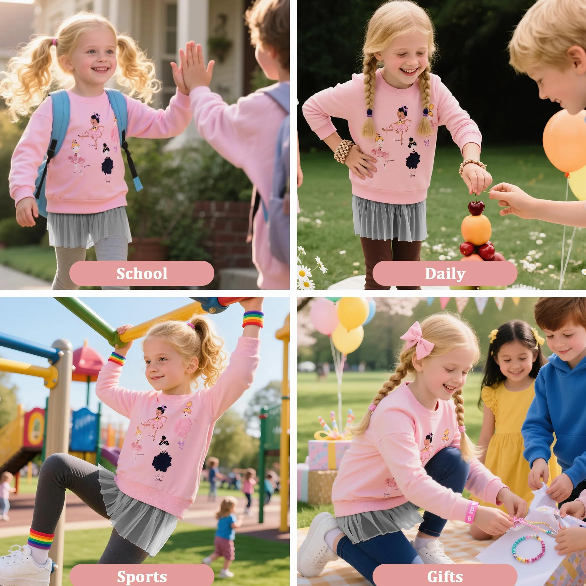Sudadera Niña Algodón Bordado Apliques Princesa Manga Larga Cuello Redondo Pullover Casual 2-7 años
