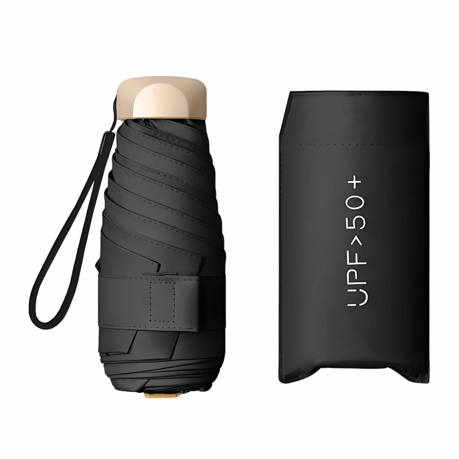Paraguas Plegable de Bolsillo 6 Varillas Protección UV 99% Impermeable Mini Paraguas Solar con Funda