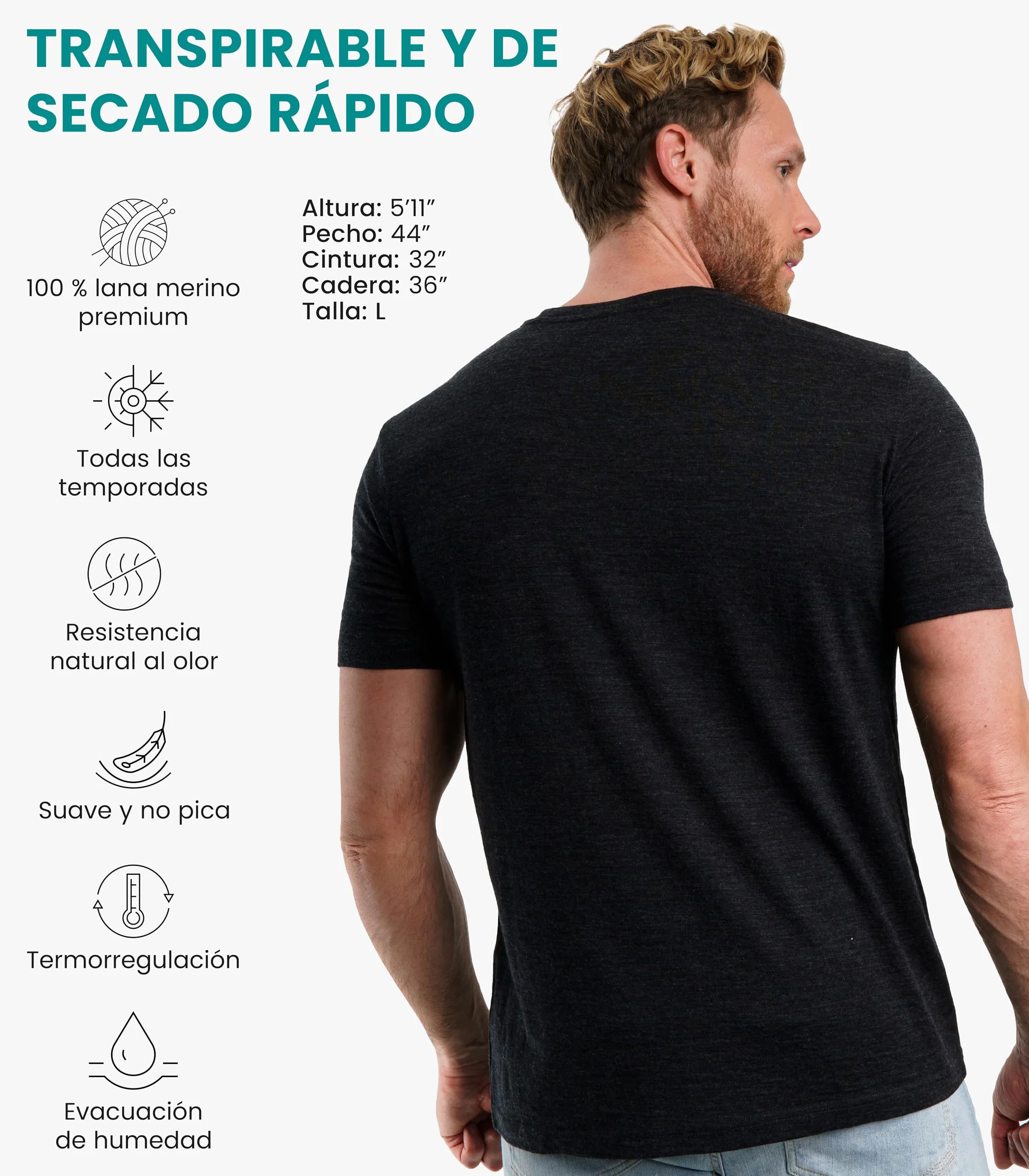 Camiseta Lana Merino Hombre 100% con Calcetines Merino.tech