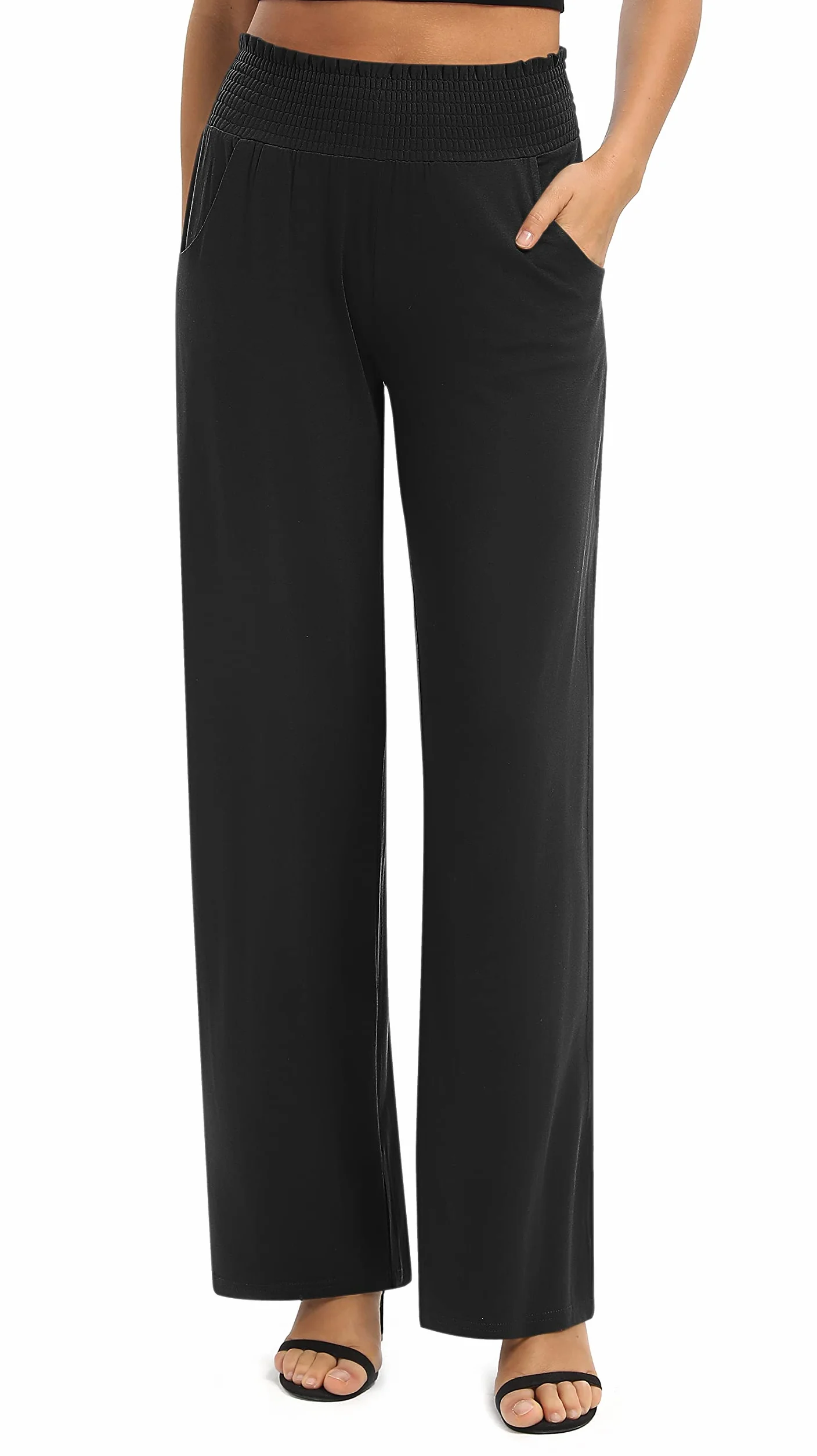 Pantalones Palazzo Pierna Ancha Elástico Cintura Yoga Mujer