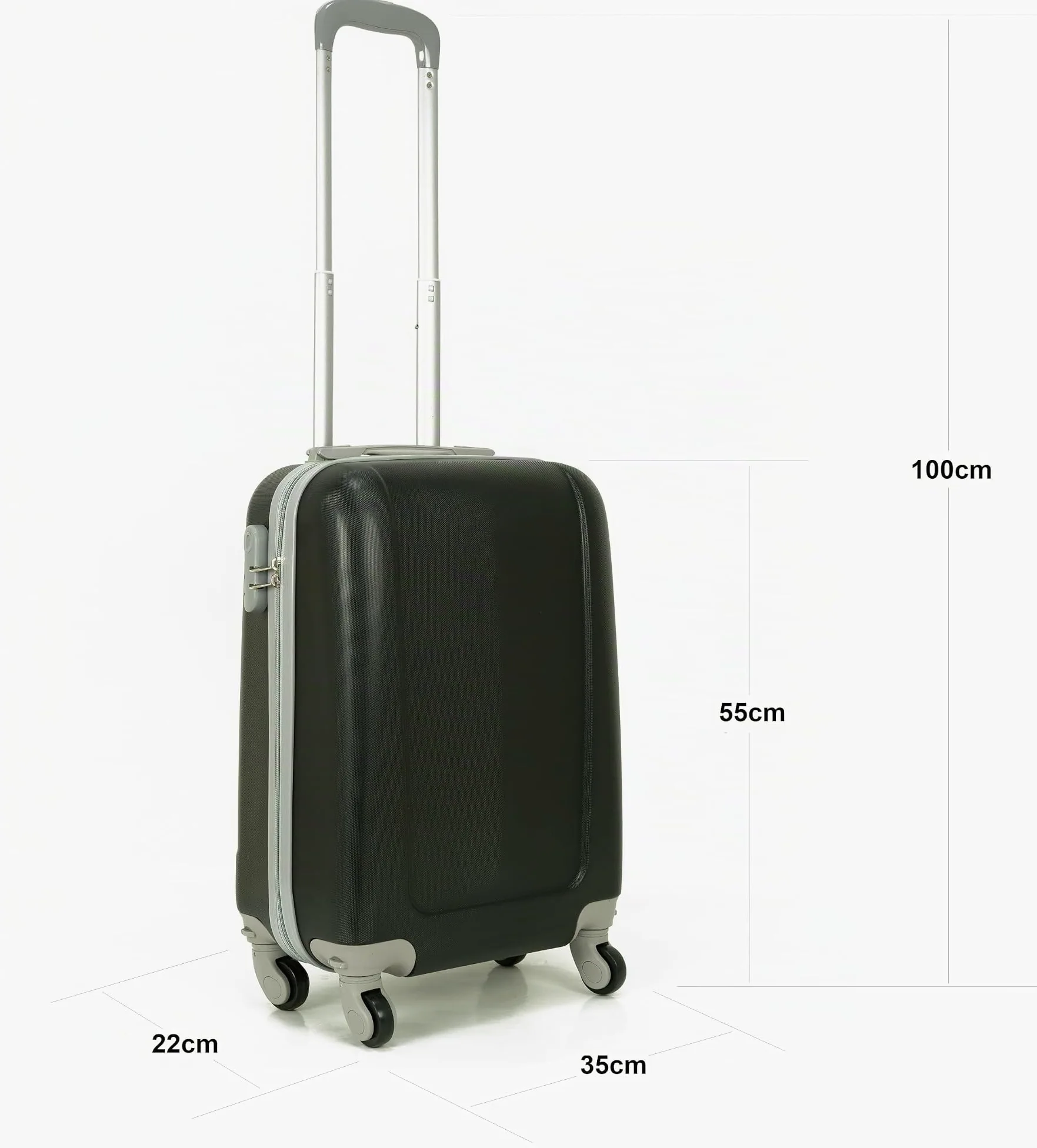 DED Maleta de Cabina Equipaje de Mano Trolley Viaje Avion rígida 4 Ruedas giratorias pequeña 55x35x22cm Compatible con Todas Las aerolíneas (Negro)