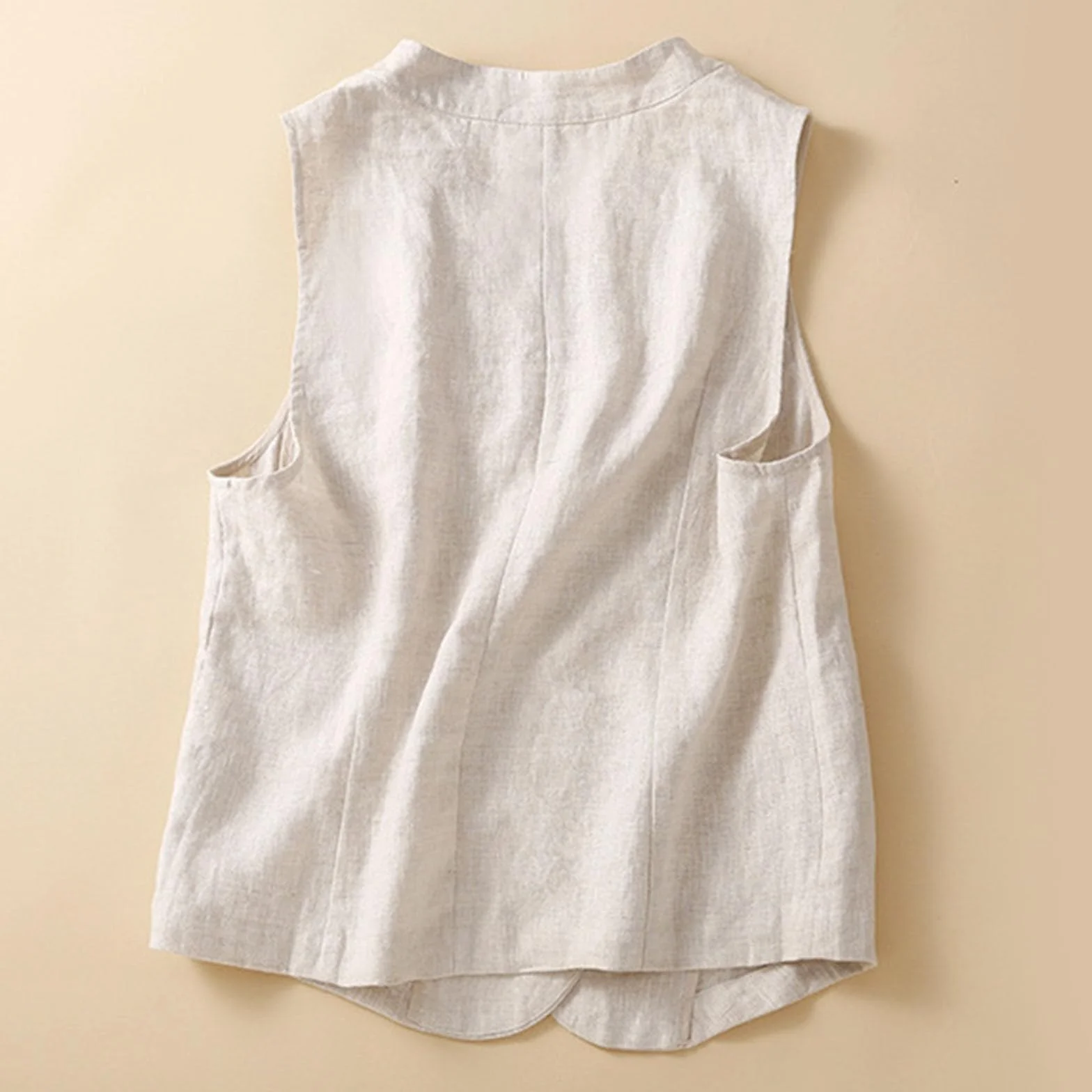 Chaleco de lino y algodón para mujer cuello en V cárdigan exterior casual