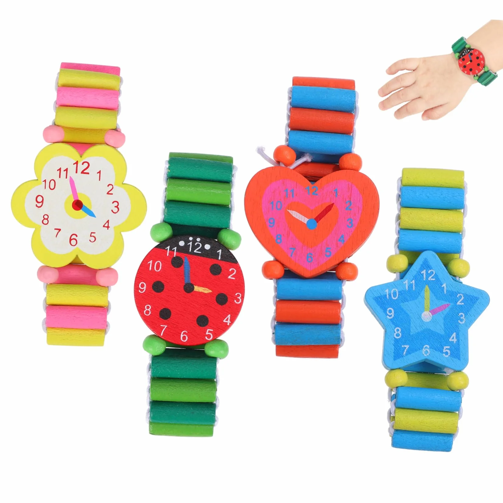 Holibanna 4 Piezas Reloj de Madera para Pulsera de Dibujos Animados Juguete Creativo