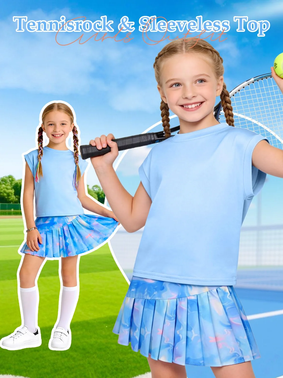 Traje de tenis para niña, camiseta sin mangas y falda de tenis, falda plisada con bolsillos interiores, traje deportivo para golf, bádminton y monopatín