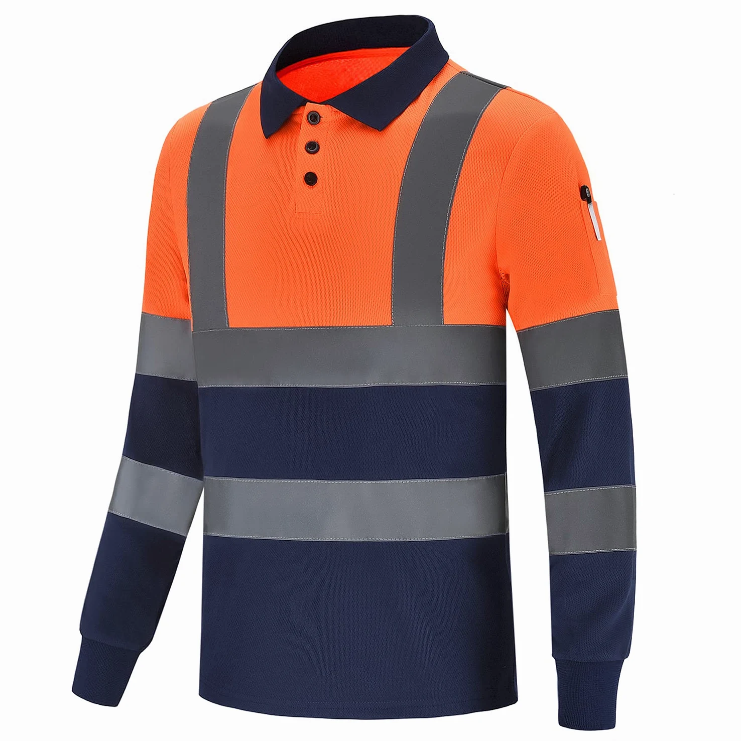 Polo de Manga Larga Impresa Personalizada de Alta Visibilidad con Logotipo Personalizado de Manga Larga Hi Viz de Alta Visibilidad Reflectante de Seguridad Polo de Trabajo