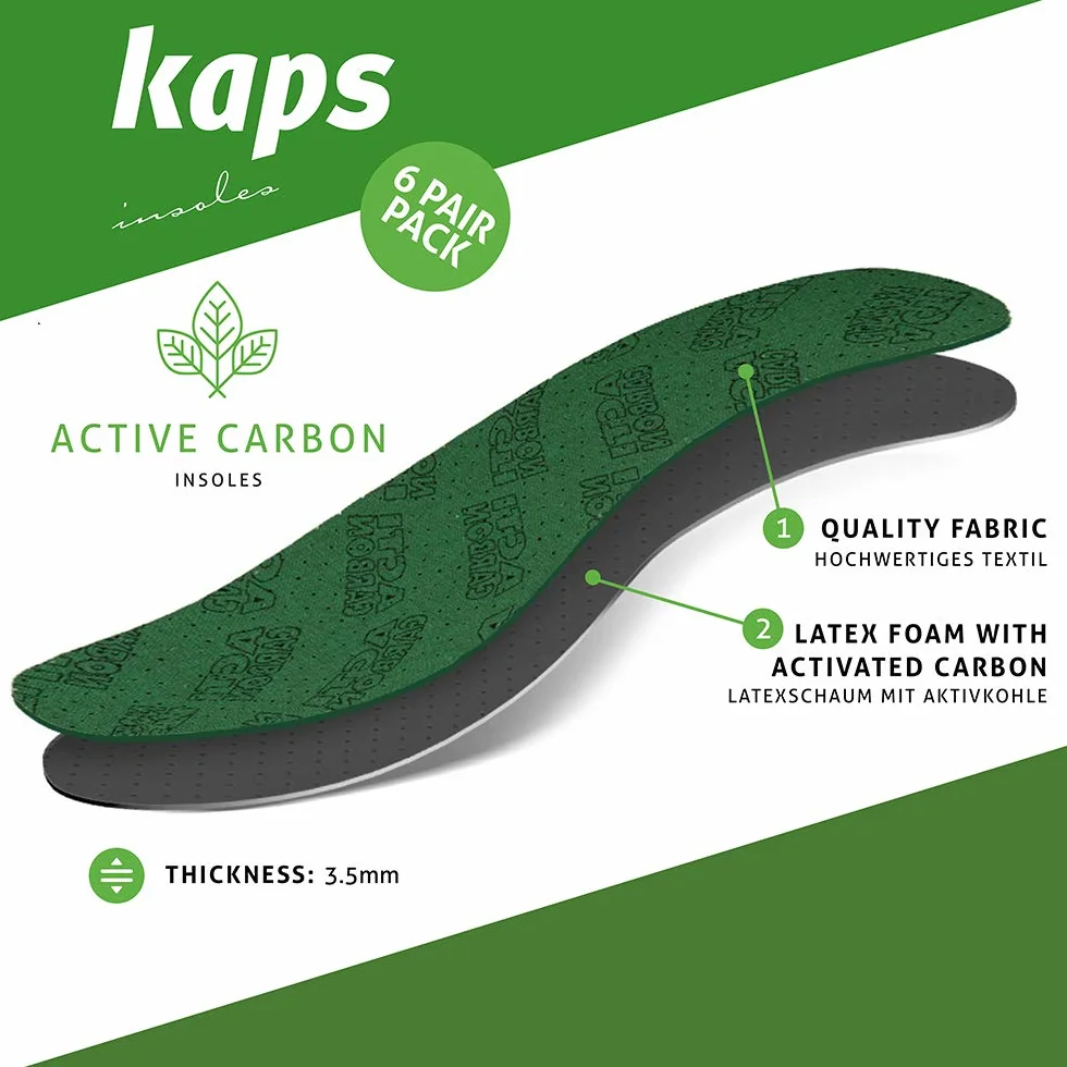 Plantillas Zapatos Carbón Activado, Paquete de 6 Pares Unisex, Absorción de Olores, Kaps 42 EUR Verde