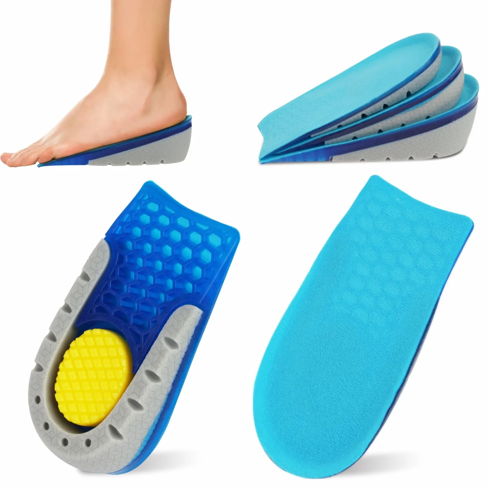 Aomig Plantillas Altura Hombre Alzas Zapatos Aumento Altura Soporte Talón Amortiguación