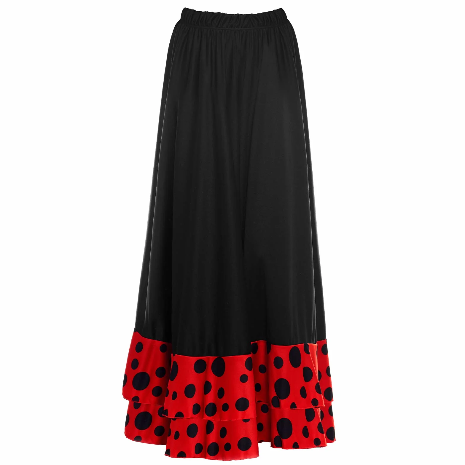 Falda Flamenca Niña Negra Lunares Negros Volante Doble Rojo Tallas 2-12 años