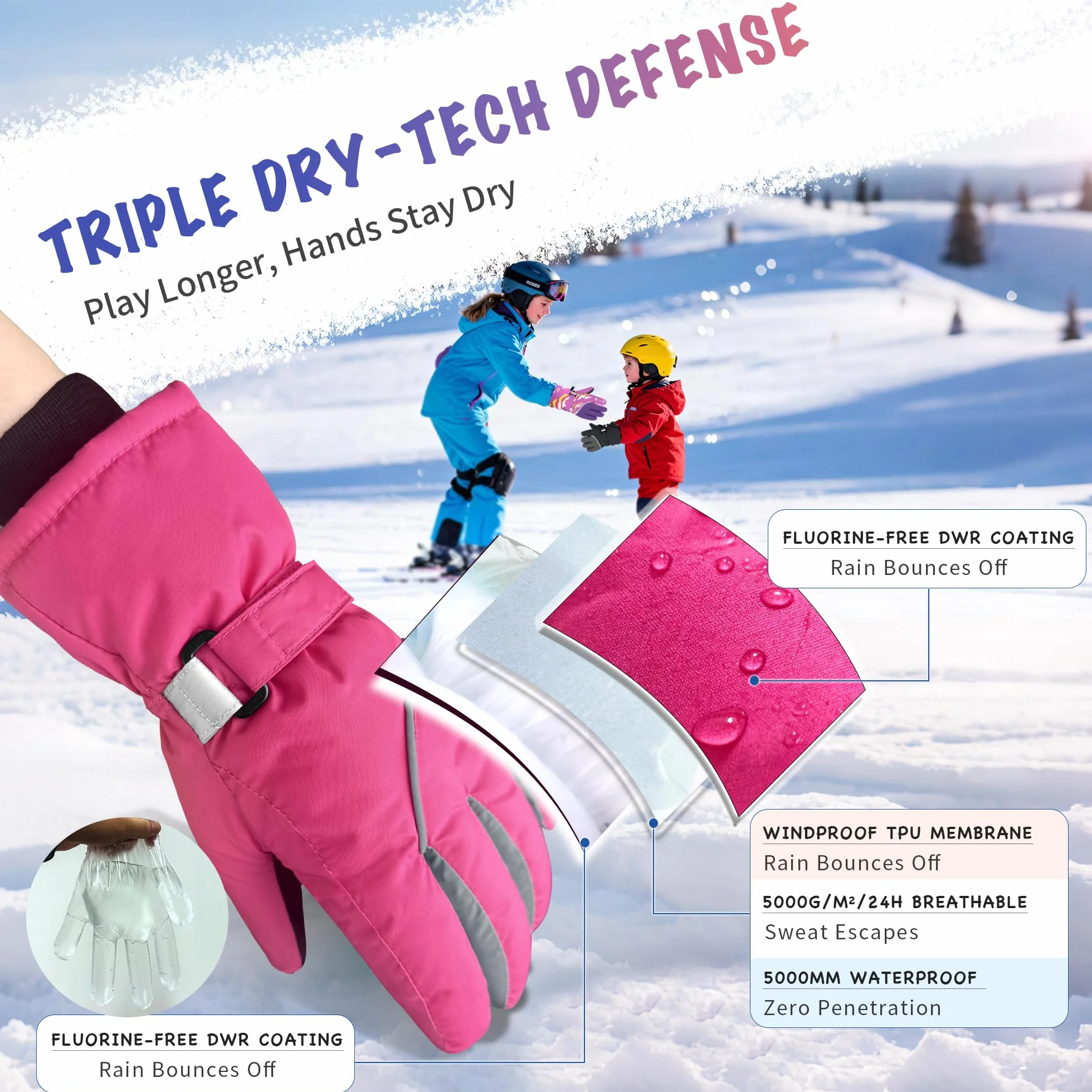 Origem Guantes de Esquí Impermeables Térmicos para Niños 4-14 Años Nieve Trineo Snowboard Patinaje