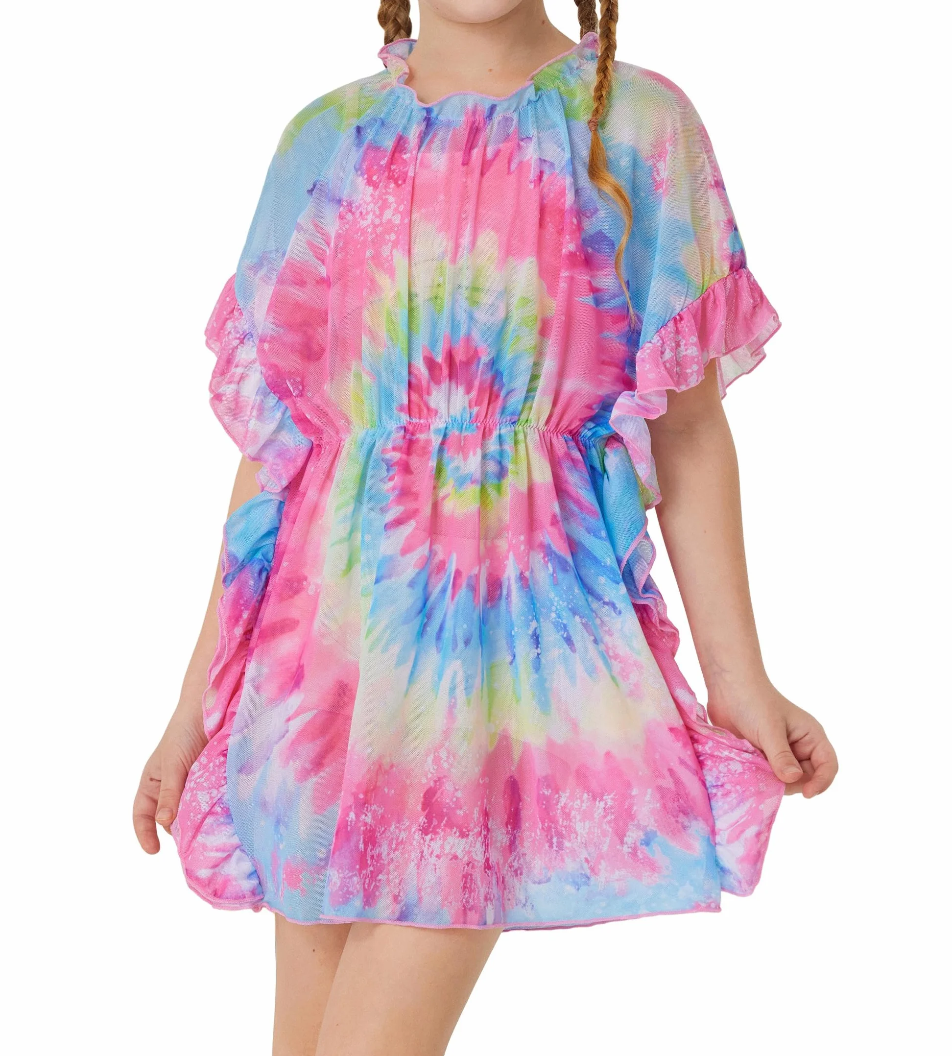 GRACE KARIN Vestido de baño para niñas, salida de baño, vestido de playa casual, manga dolman, cintura elástica, malla