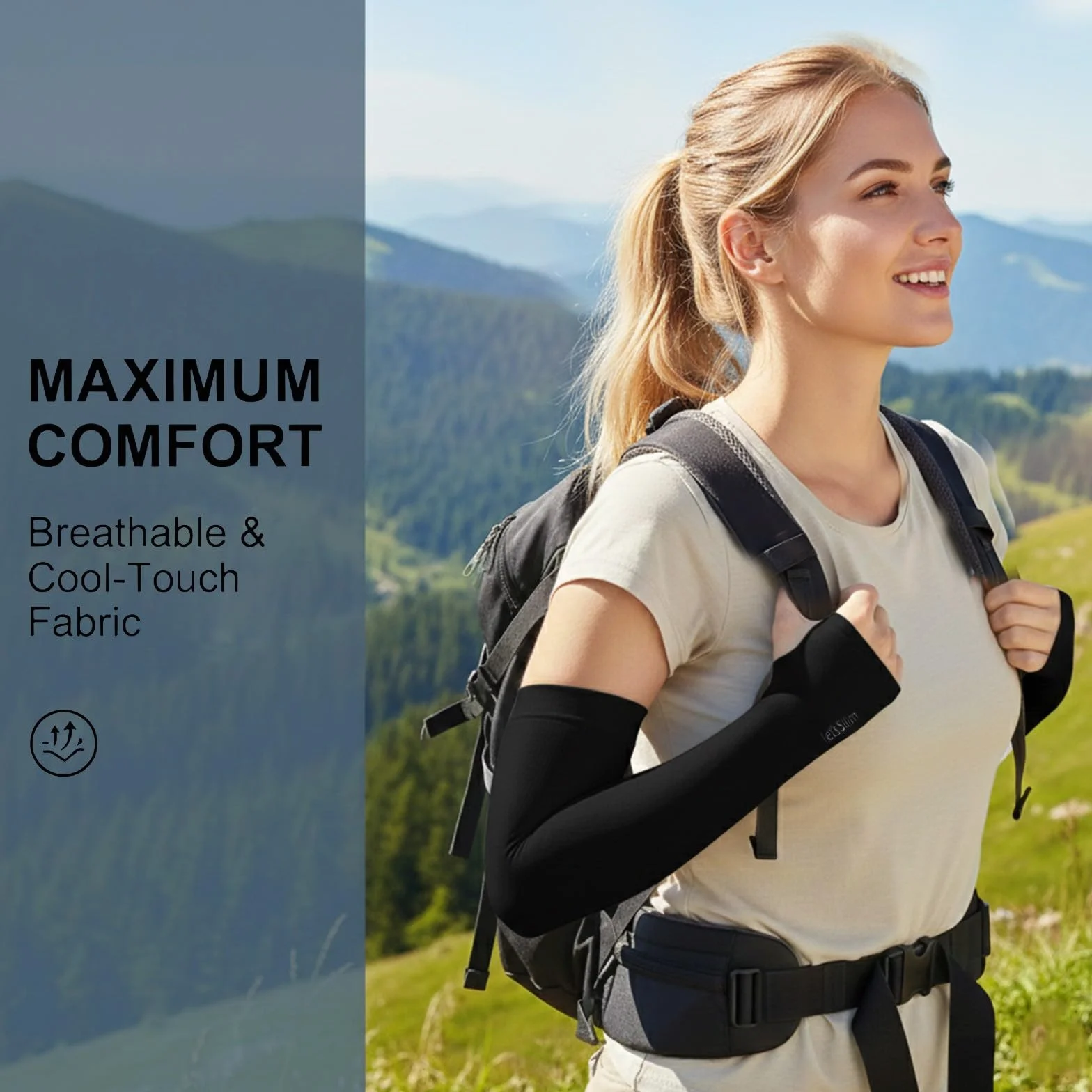 Manguitos Running Unisex Voleibol Mangas Brazos Protección UV Ciclismo Compresión Elástica Transpirable Negro
