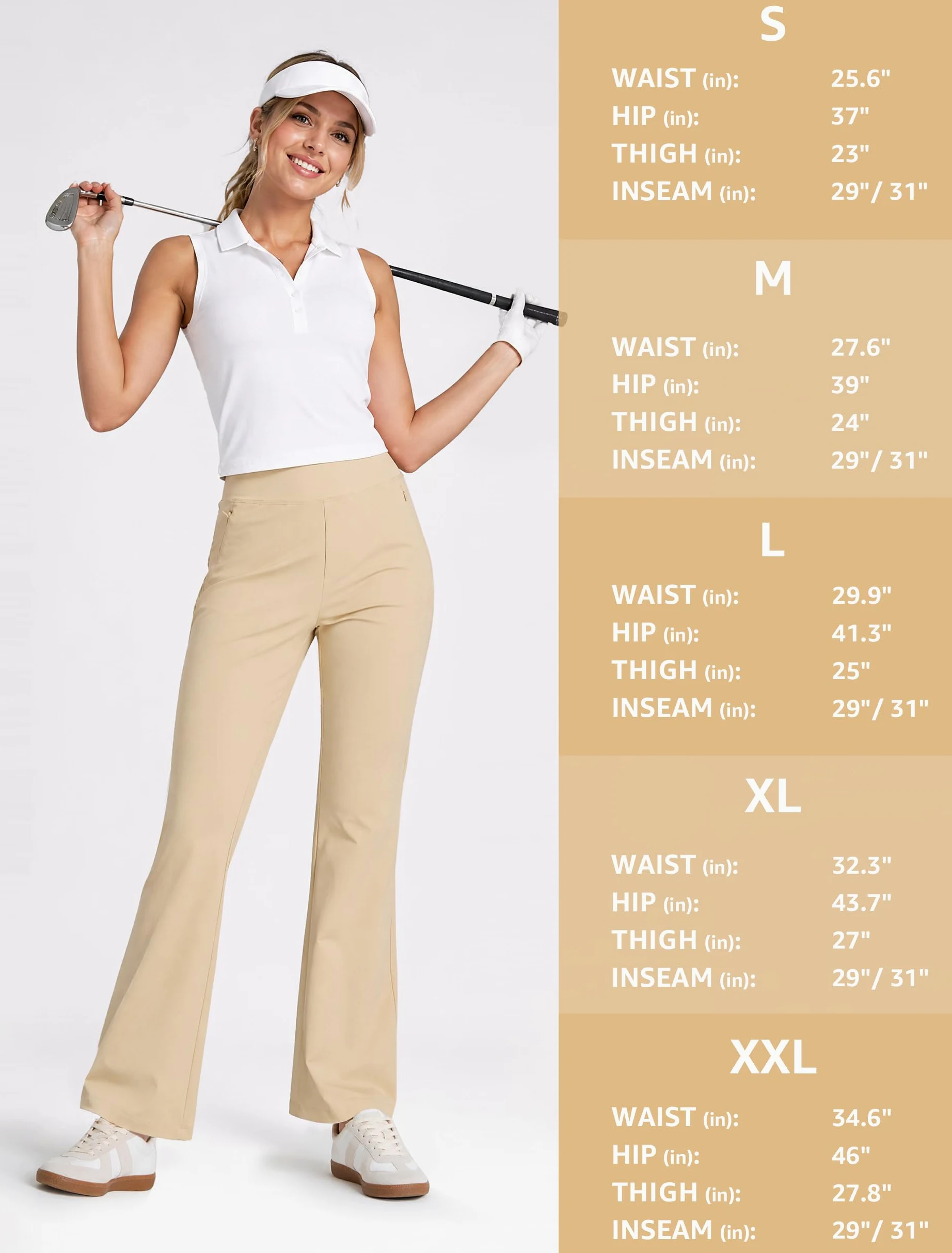 Pantalones de Golf Mujer Ligeros Transpirables Acampanados Elásticos Deporte Jogging Yoga Oficina Tela