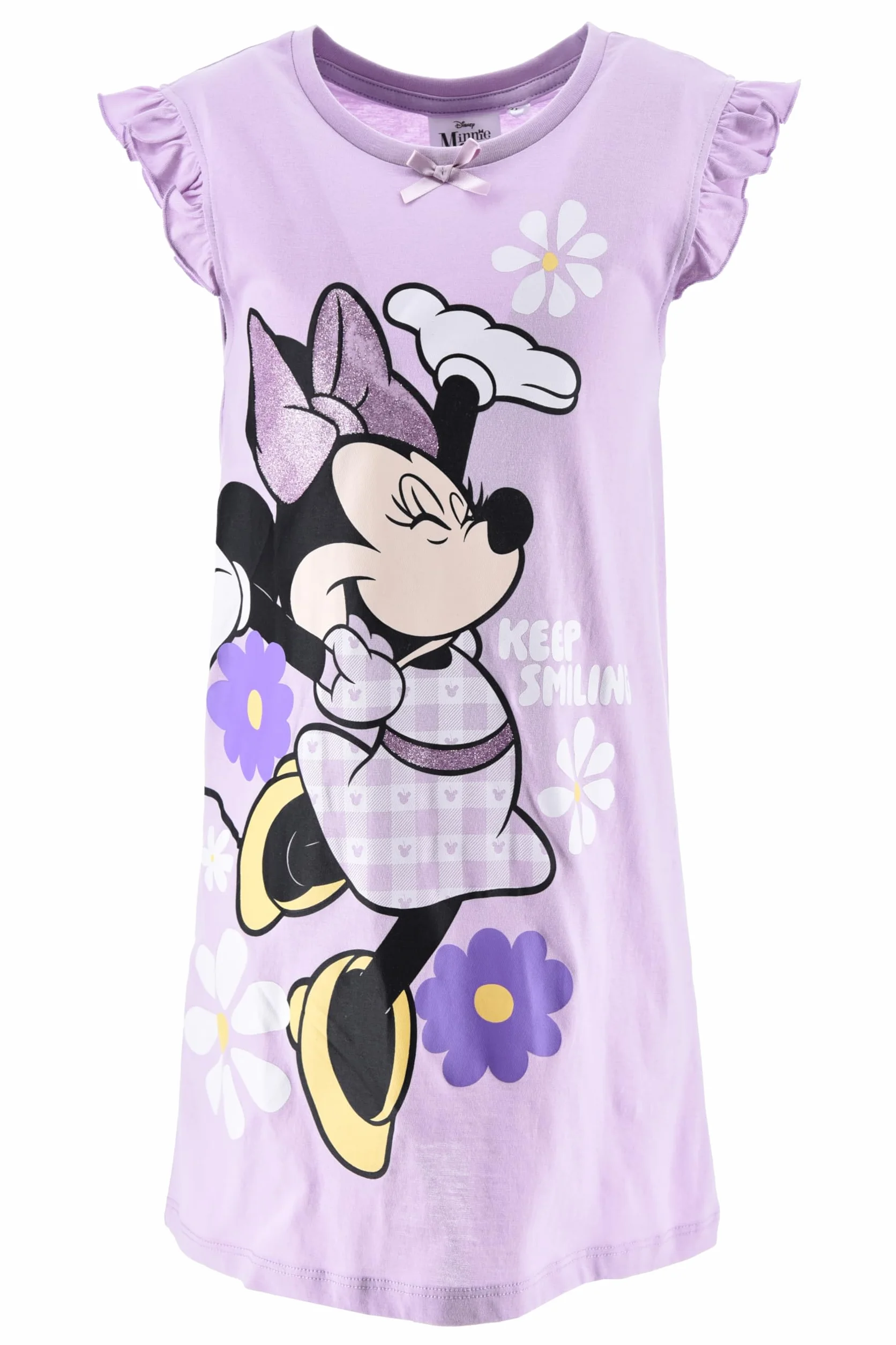Disney Minnie Mouse Camison Algodon Suave Gingham Vestido Manga Corta para Niña Tallas 3-8 Años