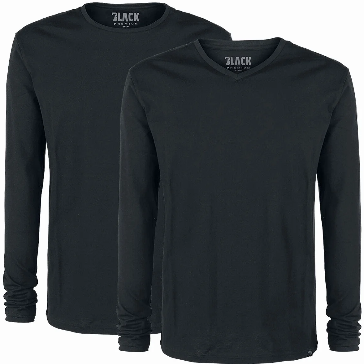 Black Premium by EMP Hombre Pack de Dos Mangas largas Negras
