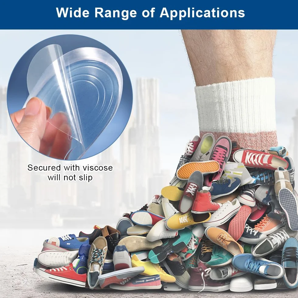 Plantillas Gel para Fascitis Plantar y Espolón Calcáneo, Taloneras de Silicona Transparente, 2 cm Aumento de Altura