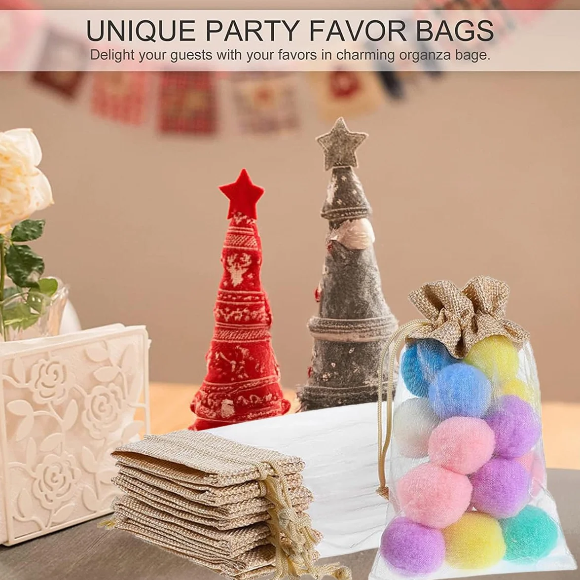 40 Bolsas de Regalo con Cordón, Bolsitas de Yute y Organza 10x15 cm para Dulces, Joyas, Detalles de Boda, Cumpleaños, Navidad, Calendario de Adviento y Fiestas