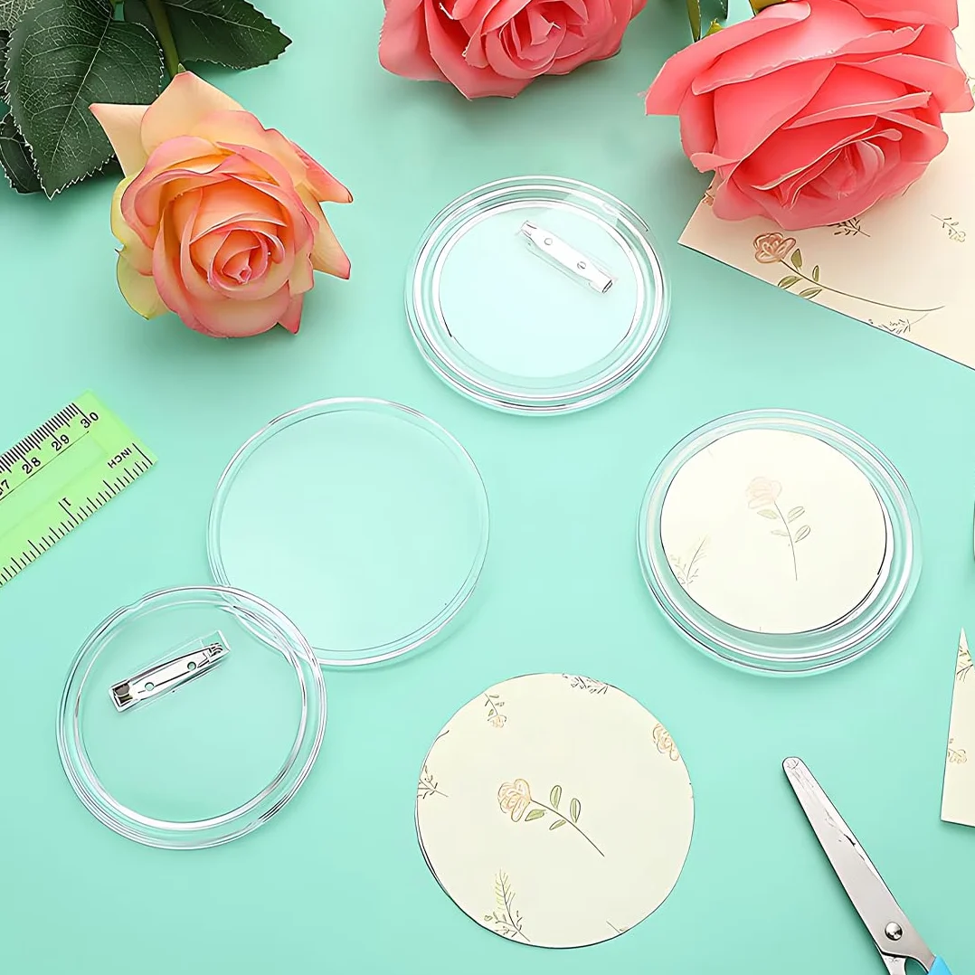 Chapas Personalizadas Transparentes 58mm con Alfiler, Chapas Plásticas Redondas para Bricolaje Niños