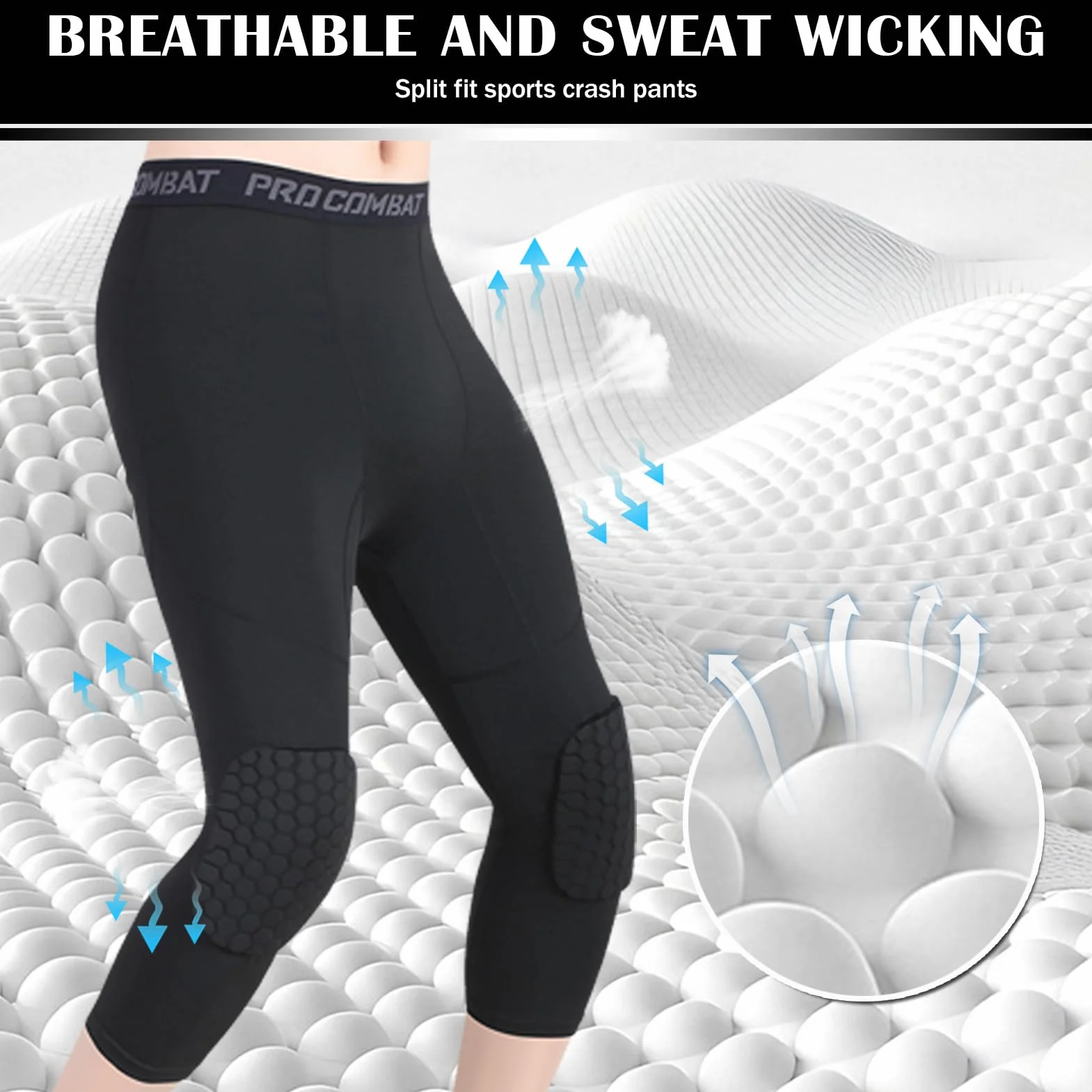 Pantalones De Baloncesto con Rodilleras 3/4 Capri Medias De Compresión Acolchadas para Hombre