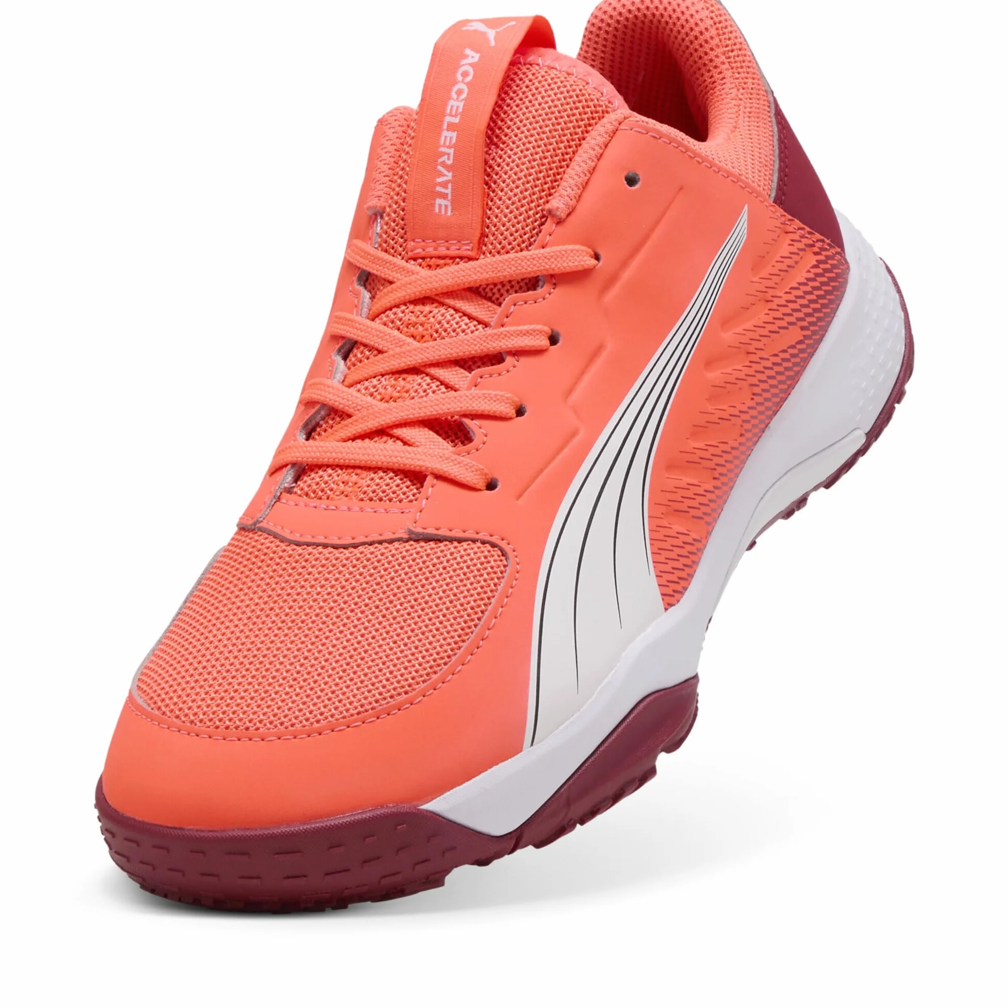 PUMA Accelerate Niños Zapatillas de Balonmano 38.5 Glowing Red White Dark Crimson Black