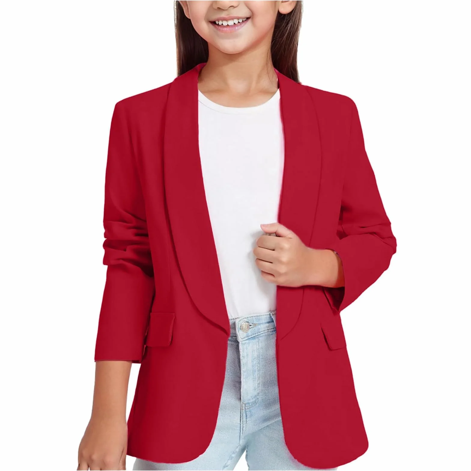 Traje formal de manga larga para niñas con bufanda y chaqueta