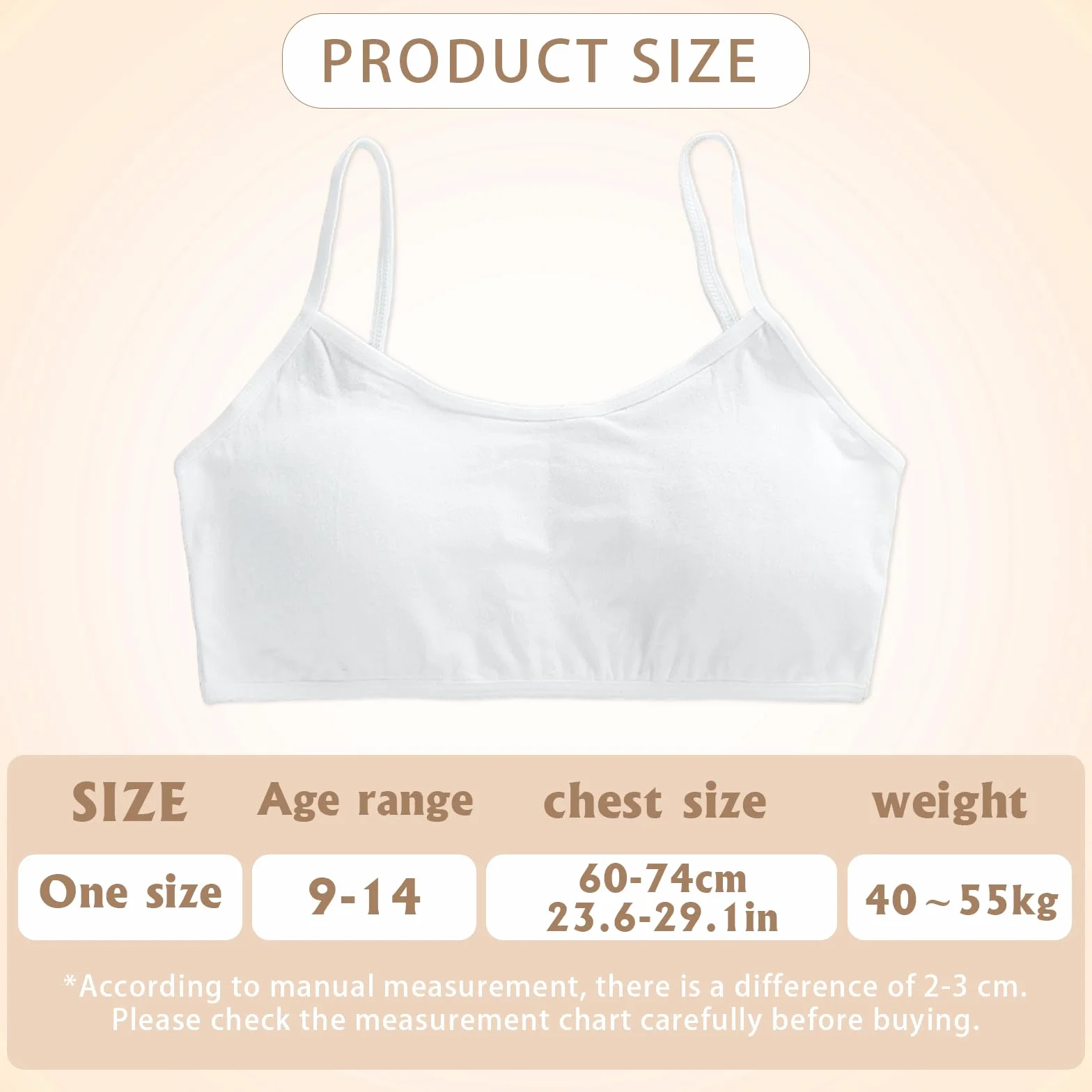 Sujetador Sin Costuras Niña Algodón Top Deportivo Ropa Interior Almohadillas Removibles 4 Piezas Bianco