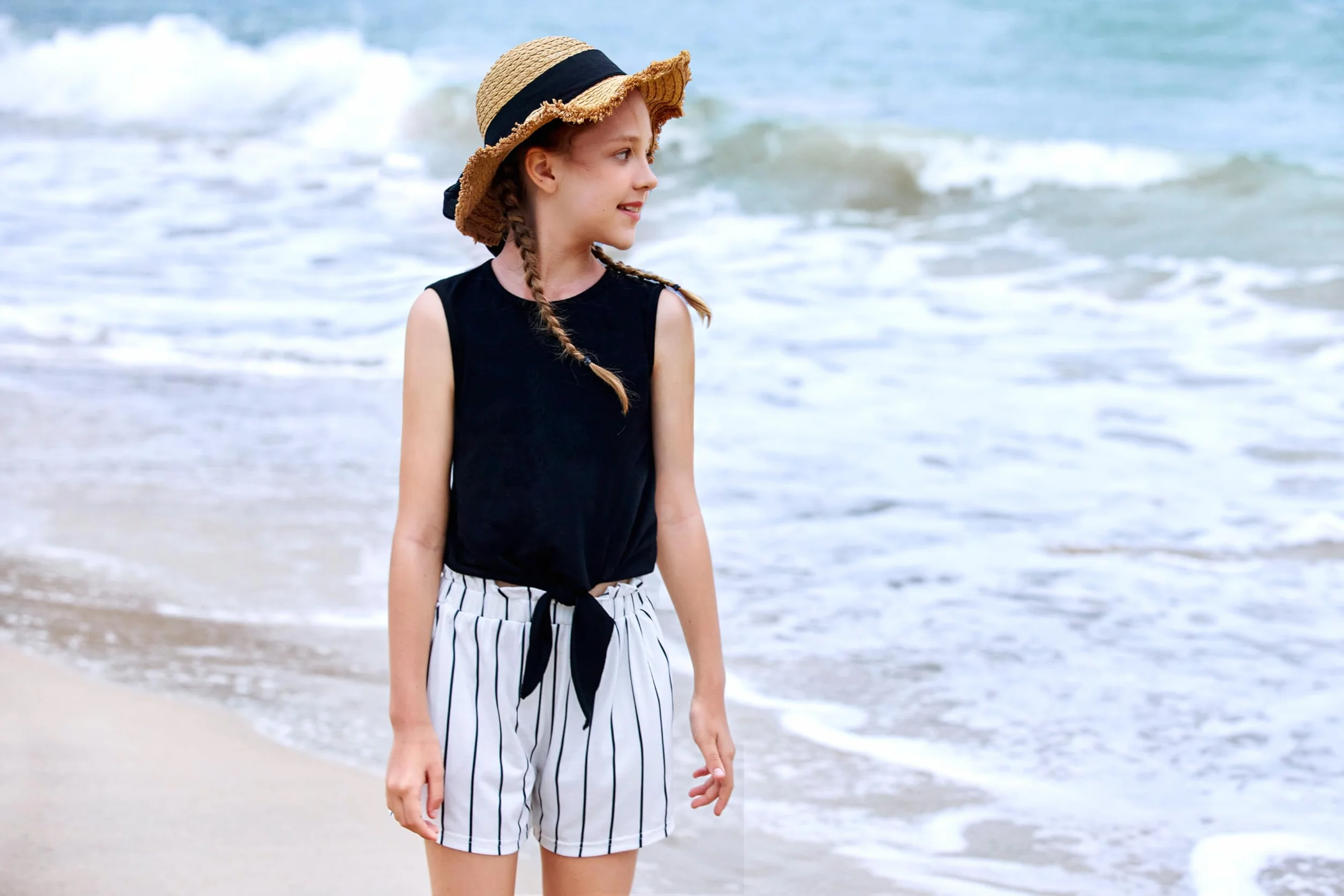 Arshiner Niñas Conjuntos Camiseta de Tirantes y Pantalón Corto Conjuntos de ropa Verano Moda casual Camisetas sin mangas Conjunto para niña 6-14 años