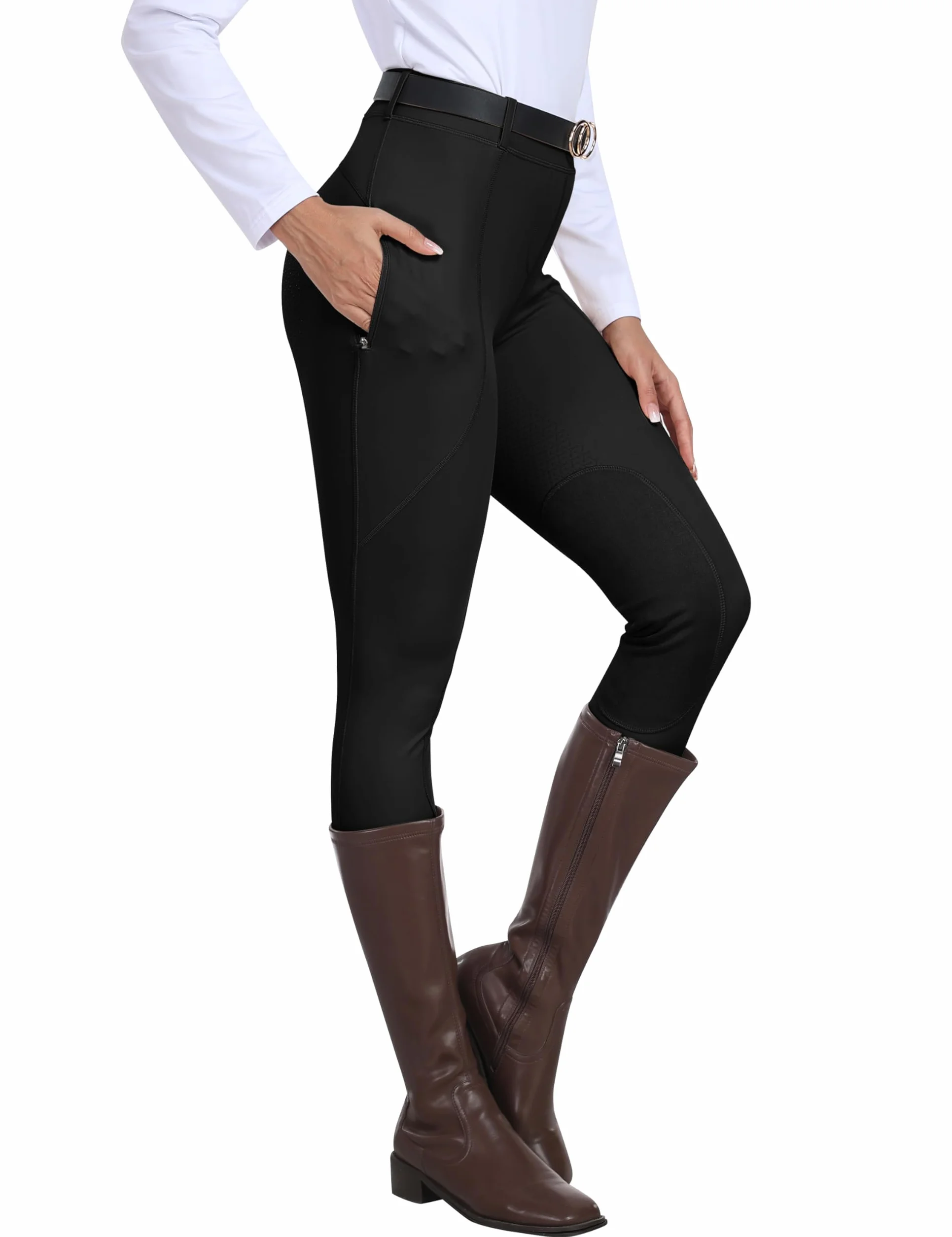 MoFiz Pantalon Mujer Riding Breeches Full Silicone Trim Stretch Zipper Pocket