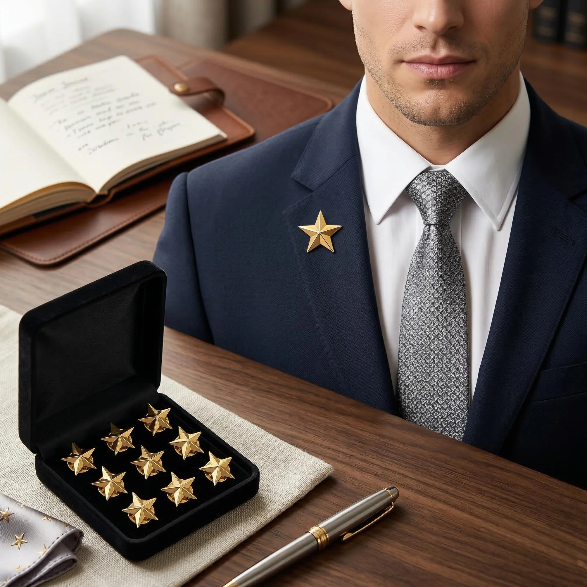 10 Piezas Pin de Solapa Estrella Dorada de Aleación de Zinc, Insignia de Estrella, Broche Decorativo para Chaqueta Camisa Mochila, Accesorio para Celebraciones, Eventos y Regalos