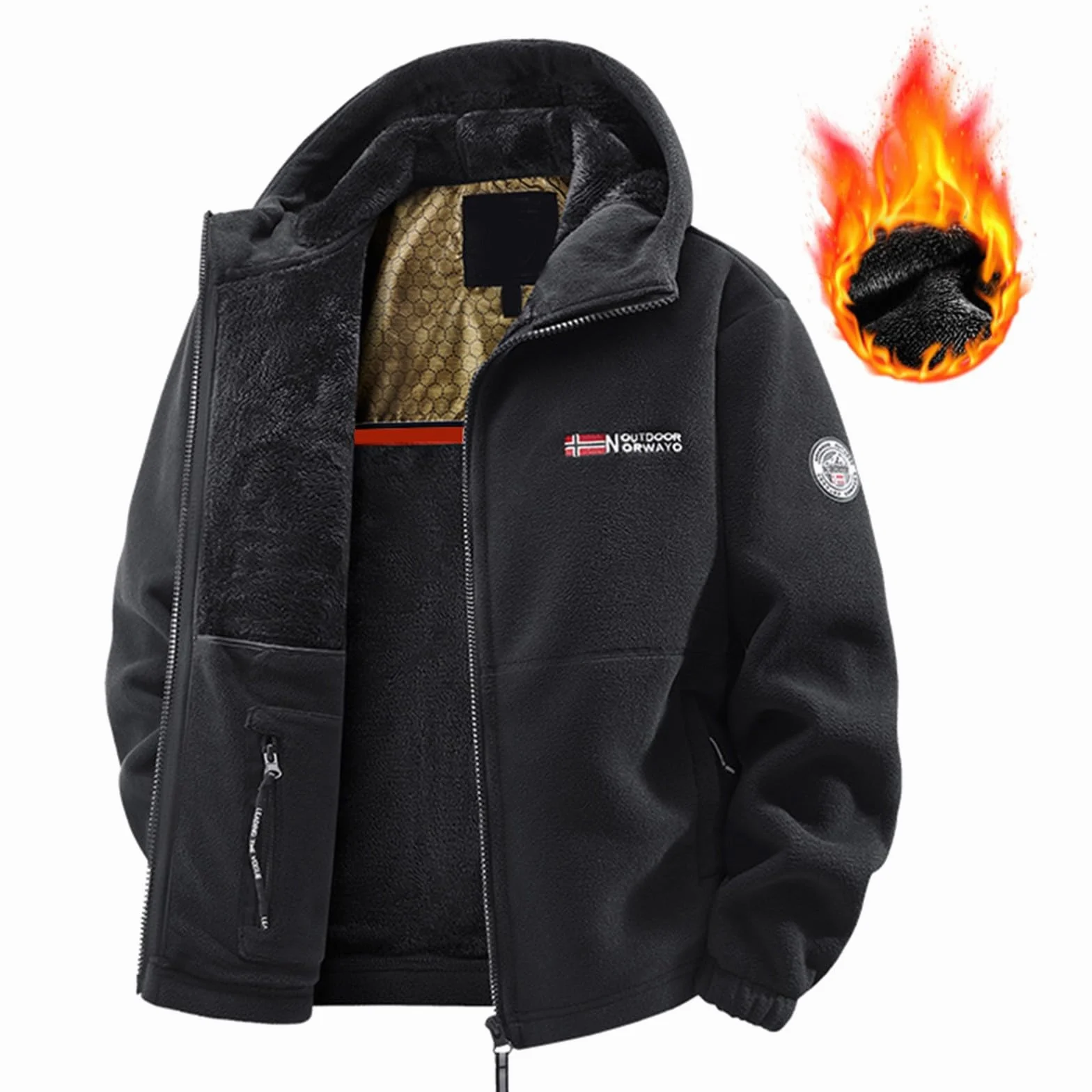 Chaqueta polar de invierno para hombre con capucha, cremallera y bolsillos, a prueba de viento y antifrío