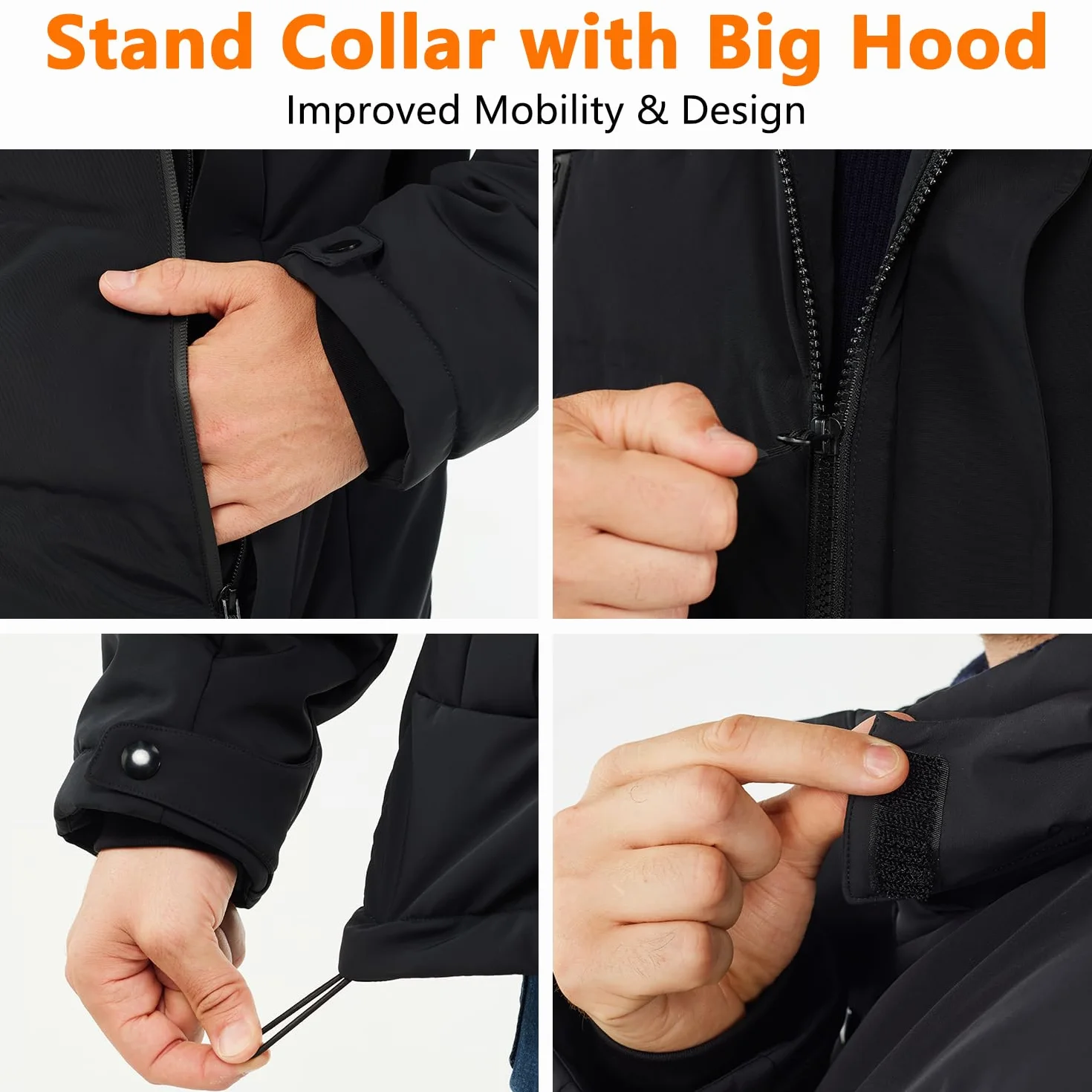Chaqueta Calefactable Impermeable con Capucha para Hombre y Mujer Esquí Motocicleta S Negro