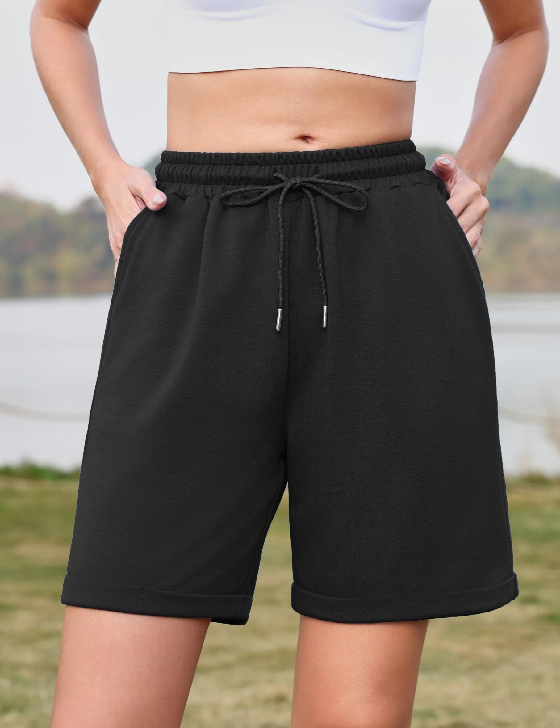 Pantalones Cortos Mujer Algodón Verano Cintura Alta Cordón Ropa Deportiva Fitness Yoga S-XXL