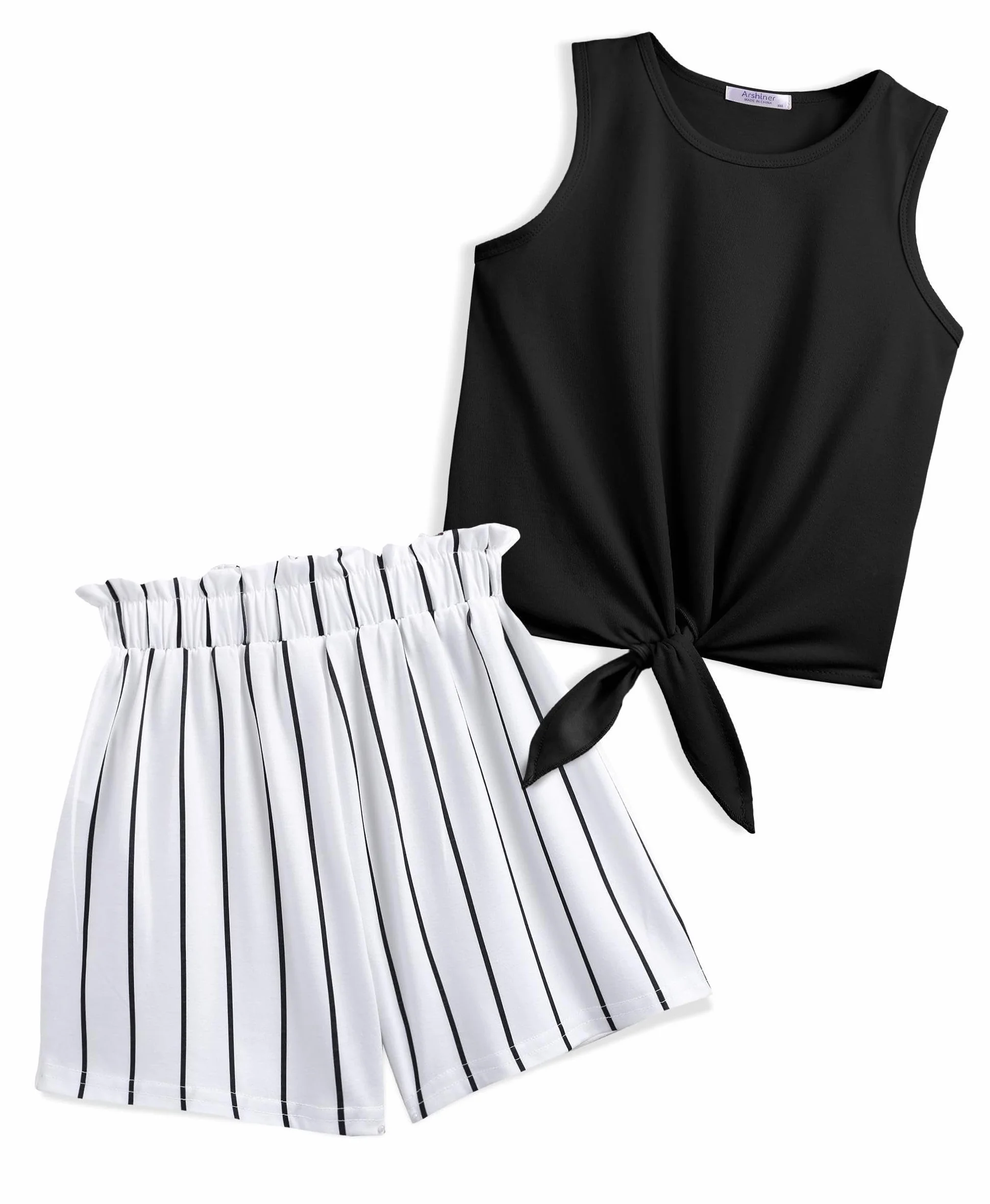 Arshiner Niñas Conjuntos Camiseta de Tirantes y Pantalón Corto Conjuntos de ropa Verano Moda casual Camisetas sin mangas Conjunto para niña 6-14 años