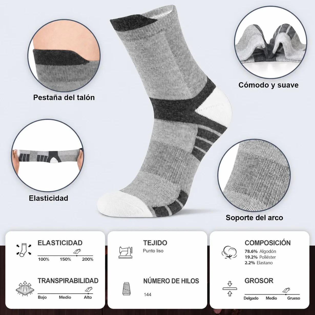 Niofind Calcetines Hombre, 6 Pares Calcetines Deporte Algodon, Anti-Ampollas, Anti-Olor, Absorbentes De Sudor, Transpirables, Calcetines Running Con Acolchado Para Correr, Trabajo, Ciclismo