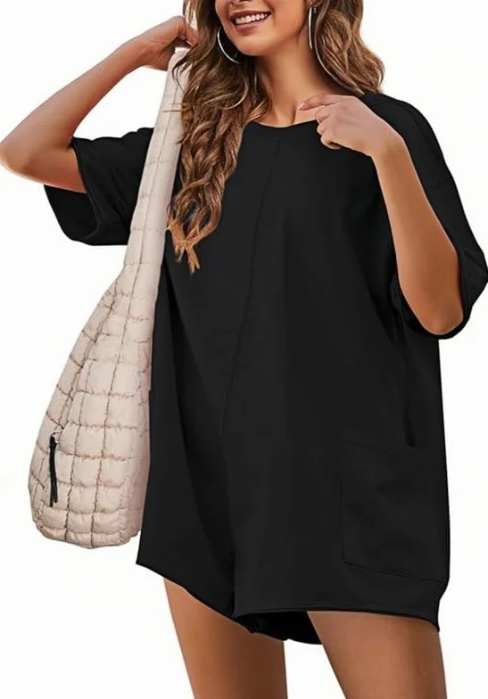 Mono Mujer Verano Manga Corta Jumpsuit Sexy Peto Suelto Pierna Ancha Overoles Casual Vestidos Playa