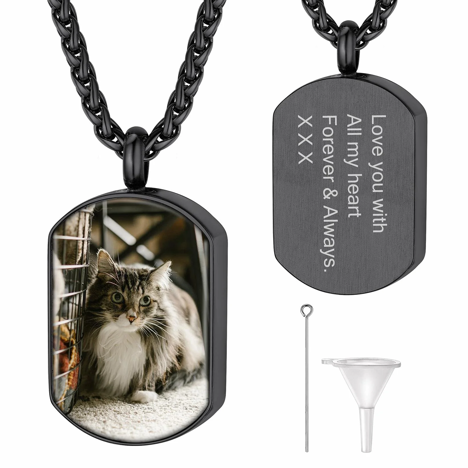 GoldChic JEWELRY Porta Cenizas Chapa Militar con Foto Nombre Colgante para Cenizas Resistente al Agua, Negro