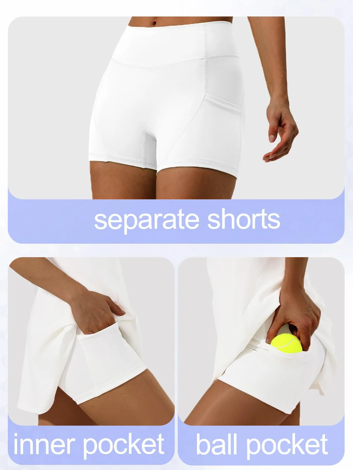 Vestido de Tenis sin Mangas Athletic Dress con Pantalón Corto Bolsillos Cremallera Polo Deportiva Mujer