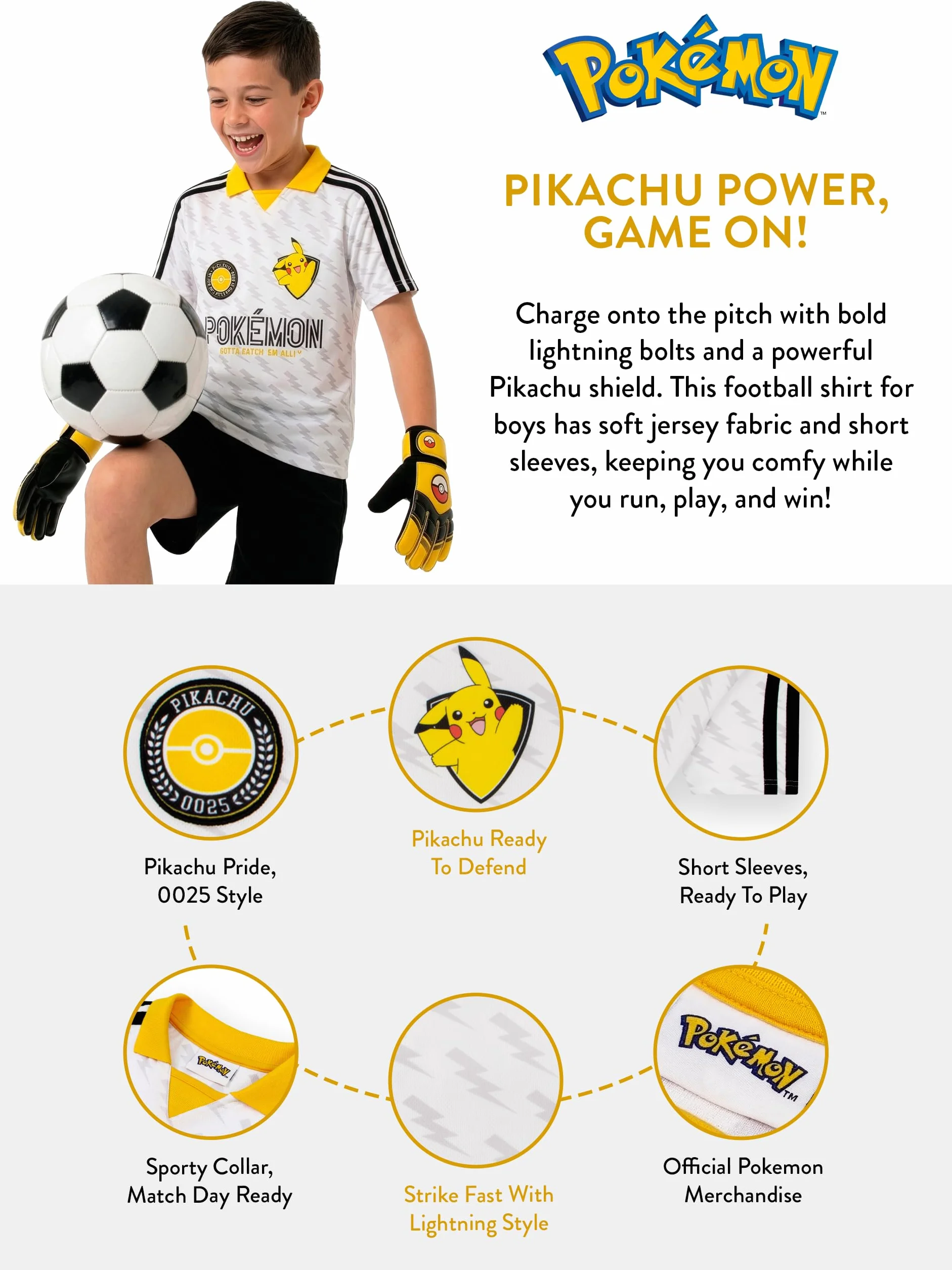 Pokémon Camiseta De Fútbol Oversize Niño Pikachu Jersey